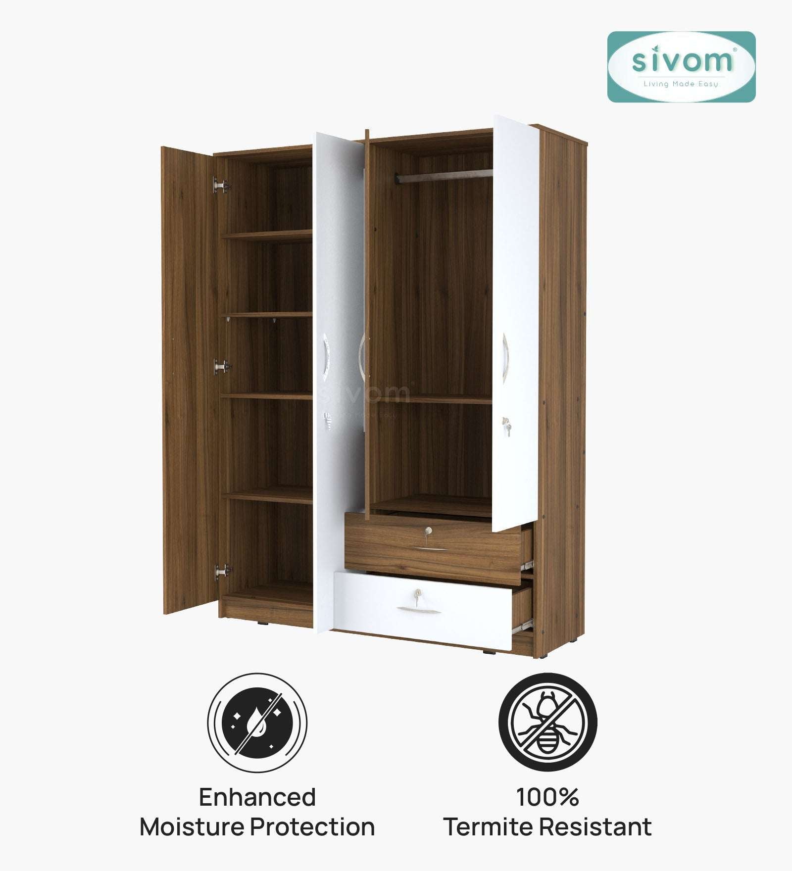 Sivom SIVOM Ultra Multipurpose 4 Door Wardrobe Closet With Mirror Engineered Wood 4 Door Wardrobe With Mirror for Modern Homes | Elegant Design & Premium Finish