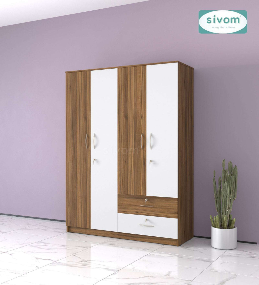 Sivom SIVOM Ultra Multipurpose 4 Door Closet Engineered Wood 4 Door Wardrobe for Modern Homes | Elegant Design & Premium Finish