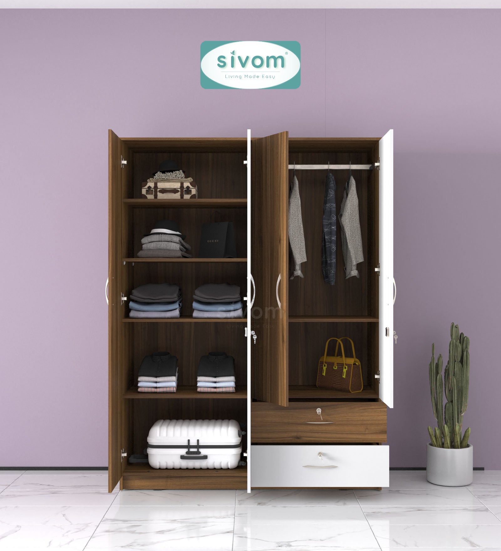 Sivom SIVOM Ultra Multipurpose 4 Door Closet Engineered Wood 4 Door Wardrobe for Modern Homes | Elegant Design & Premium Finish