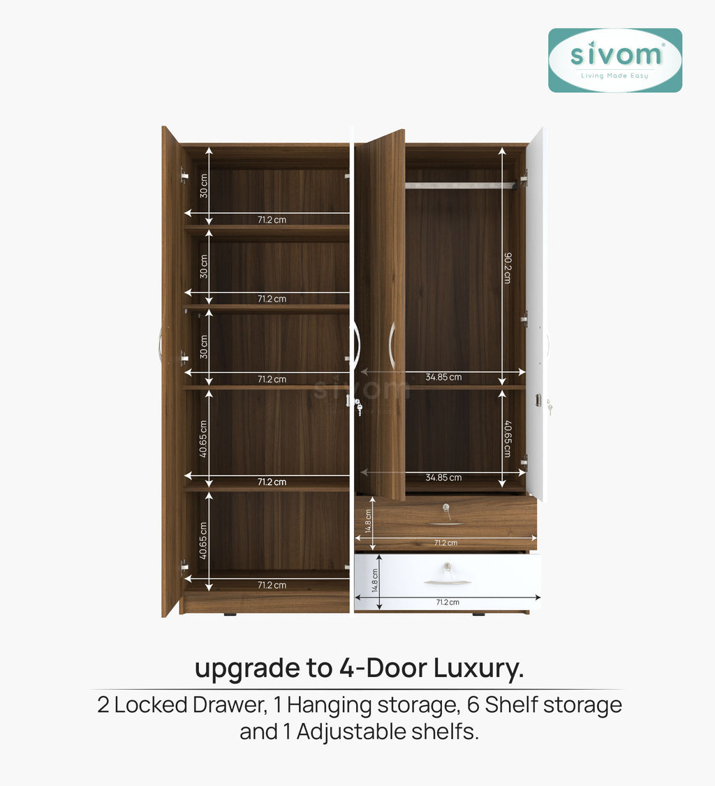 Sivom SIVOM Ultra Multipurpose 4 Door Closet Engineered Wood 4 Door Wardrobe for Modern Homes | Elegant Design & Premium Finish