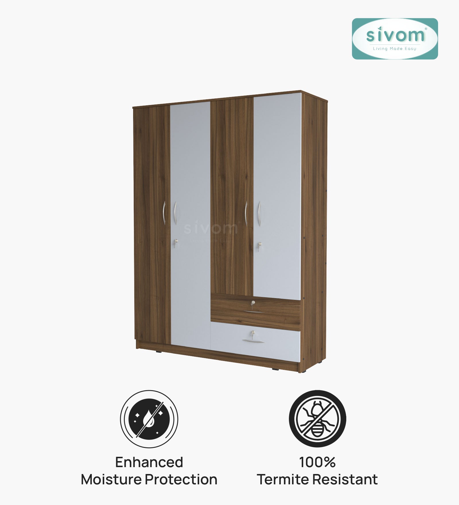 Sivom SIVOM Ultra Multipurpose 4 Door Closet Engineered Wood 4 Door Wardrobe for Modern Homes | Elegant Design & Premium Finish