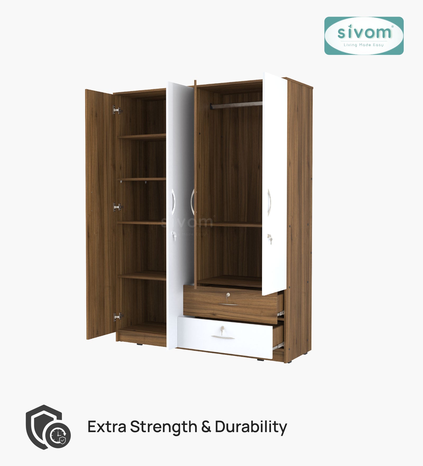 Sivom SIVOM Ultra Multipurpose 4 Door Closet Engineered Wood 4 Door Wardrobe for Modern Homes | Elegant Design & Premium Finish