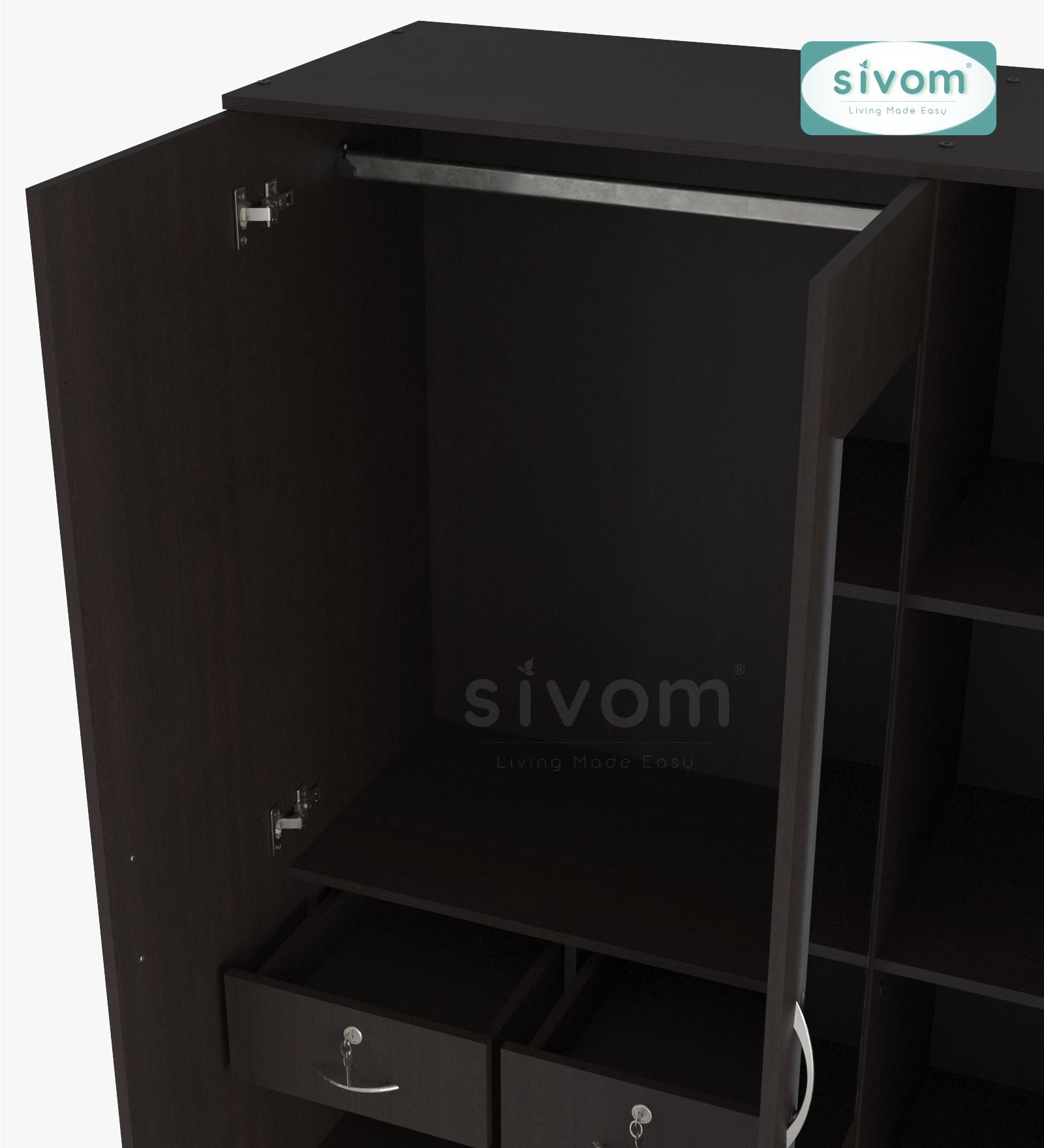 Sivom SIVOM Ultra Multipurpose 3 Door Wardrobe / Spacious Shelves with Hanging Rail Engineered Wood 3 Door Wardrobe for Modern Homes | Elegant Design & Premium Finish