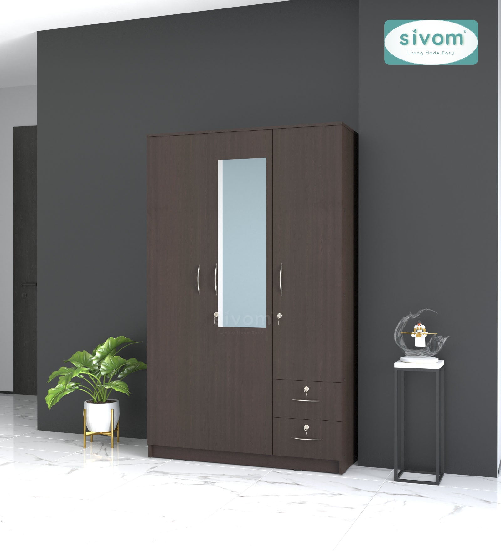 Sivom SIVOM Ultra Multipurpose 3 Door Wardrobe / Spacious Shelves with Hanging Rail Engineered Wood 3 Door Wardrobe for Modern Homes | Elegant Design & Premium Finish