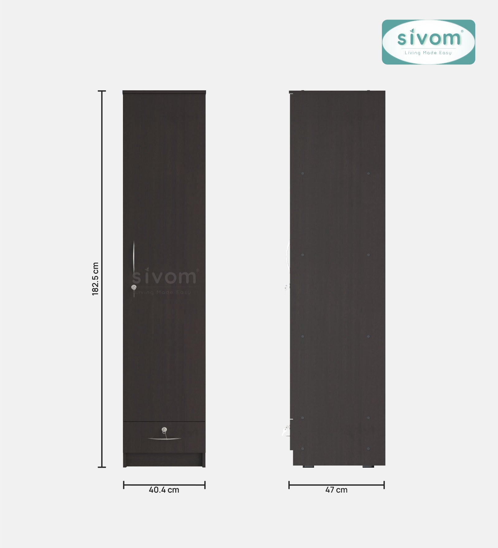 Sivom SIVOM Ultra Multipurpose 1 Door Wardrobe / Spacious 4 Shelves with Outer Drawer Engineered Wood 1 Door Wardrobe for Modern Homes | Elegant Design & Premium Finish