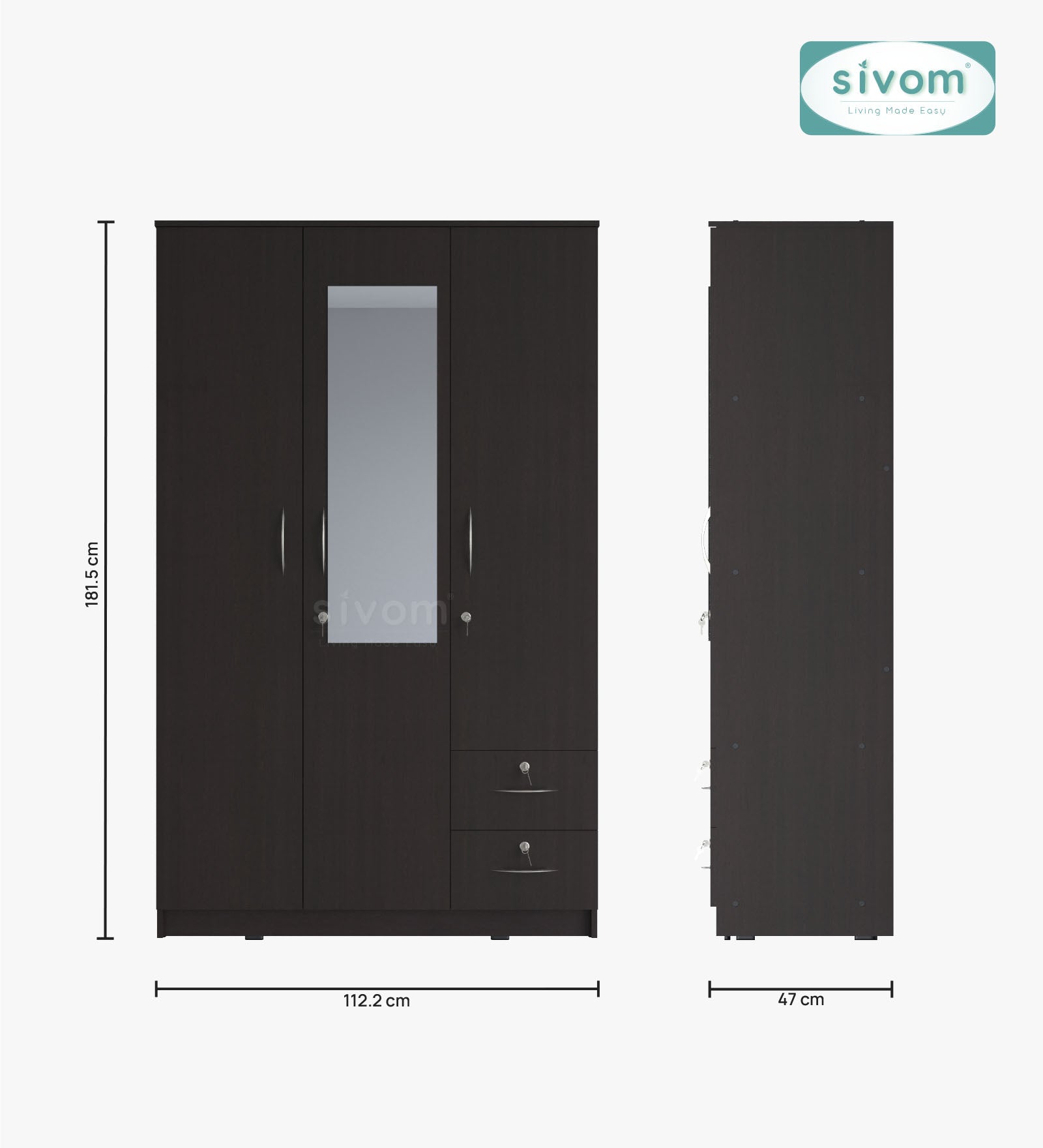 Sivom SIVOM Ultra Multipurpose 3 Door Wardrobe / Spacious Shelves with Hanging Rail Engineered Wood 3 Door Wardrobe for Modern Homes | Elegant Design & Premium Finish