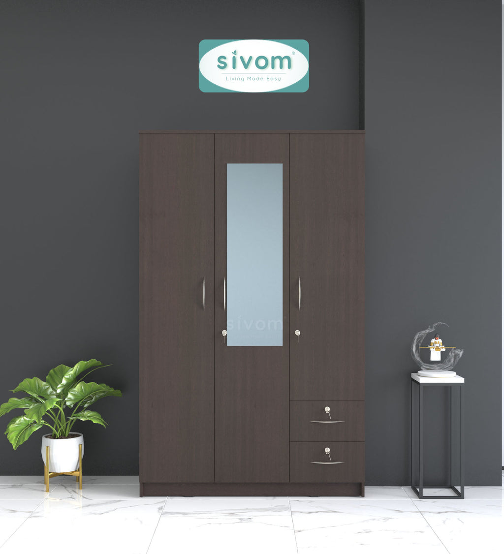 Sivom SIVOM Ultra Multipurpose 3 Door Wardrobe / Spacious Shelves with Hanging Rail Engineered Wood 3 Door Wardrobe for Modern Homes | Elegant Design & Premium Finish