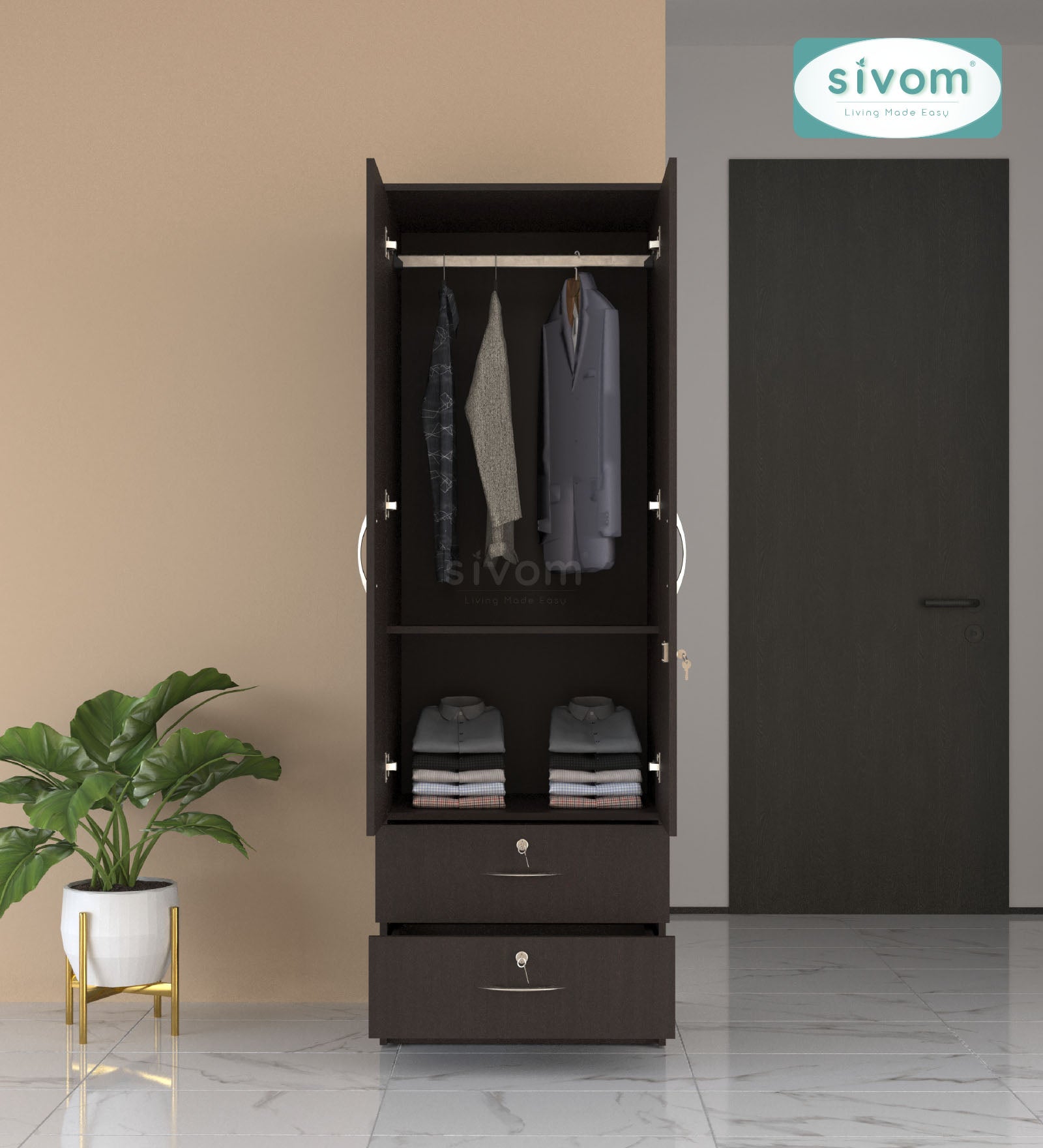 Sivom furniture SIVOM Ultra Multipurpose 2 Door Closet Engineered Wood 2 Door Wardrobe for Modern Homes | Elegant Design & Premium Finish