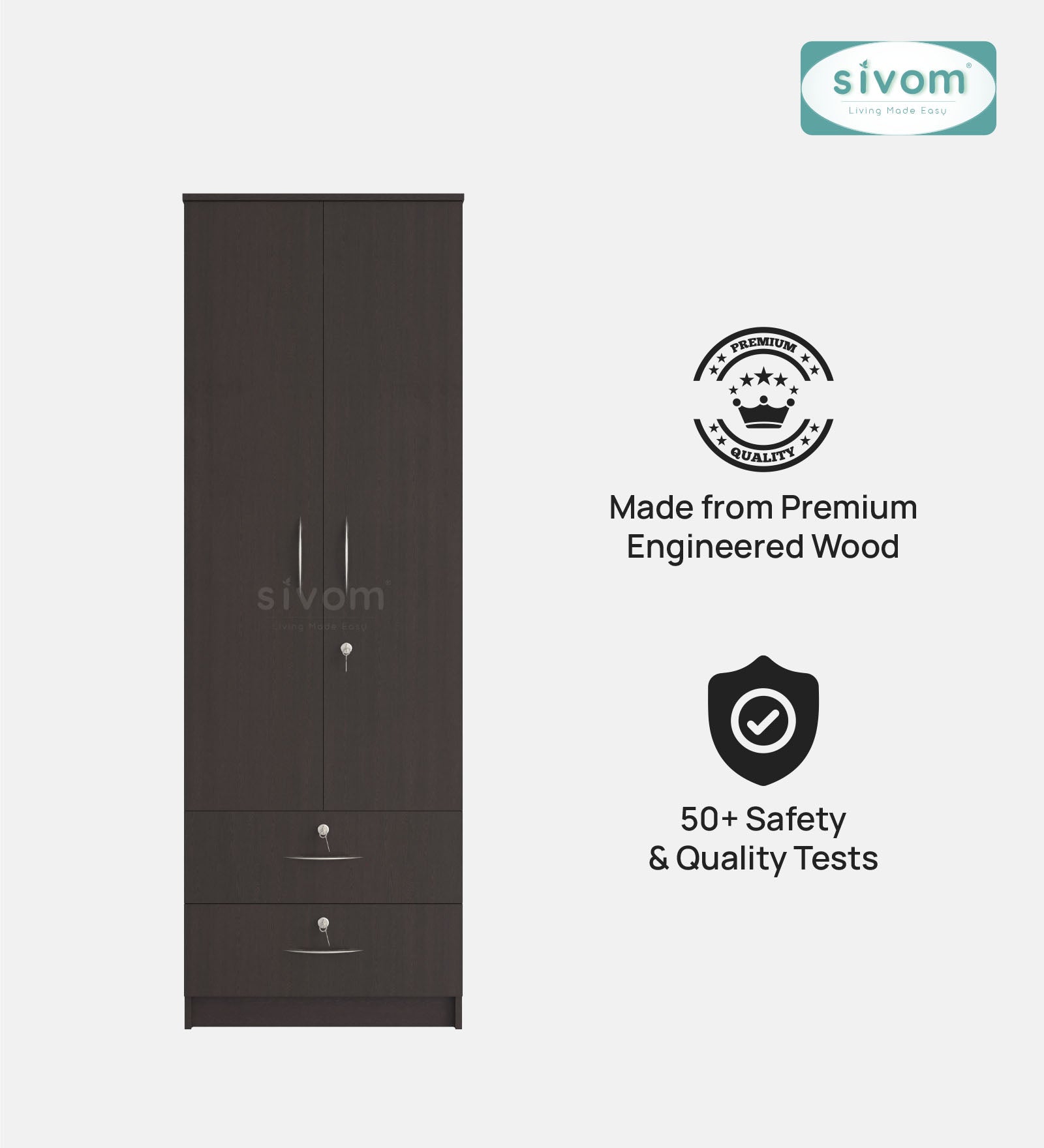 Sivom furniture SIVOM Ultra Multipurpose 2 Door Closet Engineered Wood 2 Door Wardrobe for Modern Homes | Elegant Design & Premium Finish