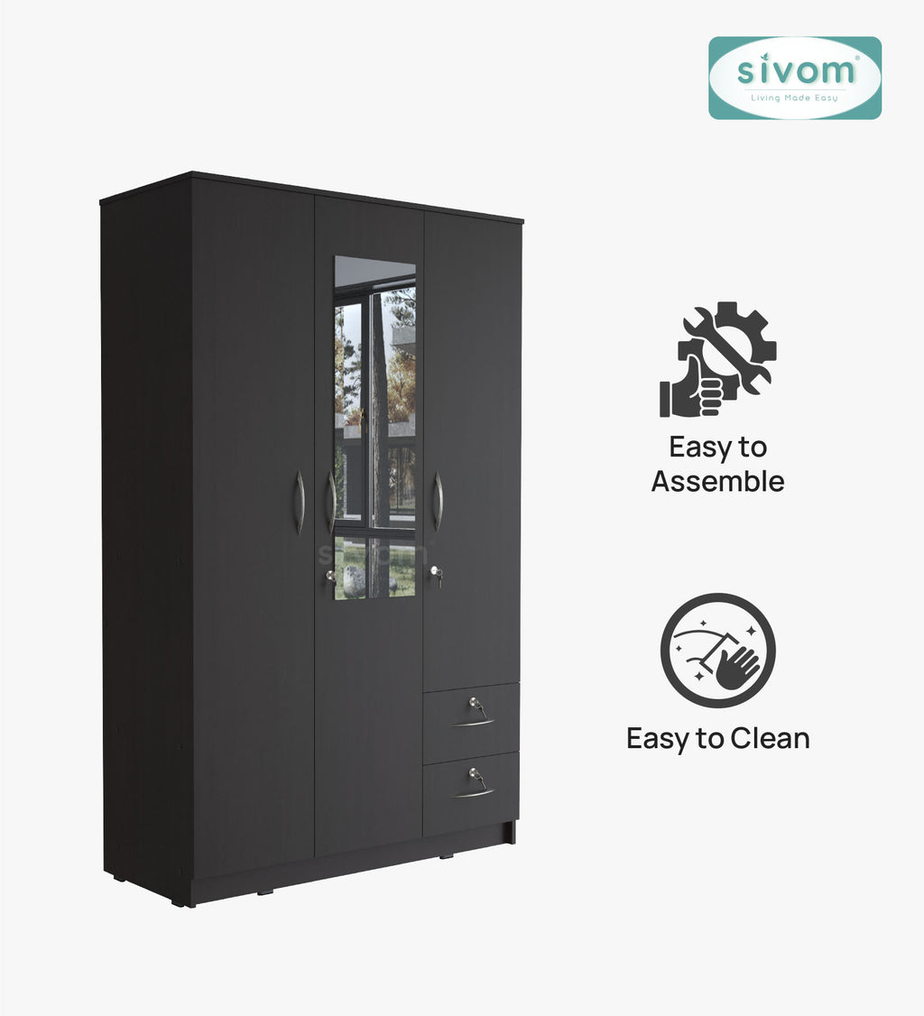 Sivom SIVOM Ultra Multipurpose 3 Door Wardrobe / Spacious Shelves with Hanging Rail Engineered Wood 3 Door Wardrobe for Modern Homes | Elegant Design & Premium Finish