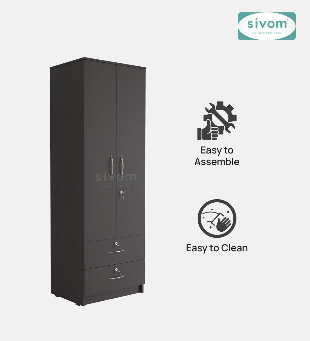 Sivom furniture SIVOM Ultra Multipurpose 2 Door Closet Engineered Wood 2 Door Wardrobe for Modern Homes | Elegant Design & Premium Finish