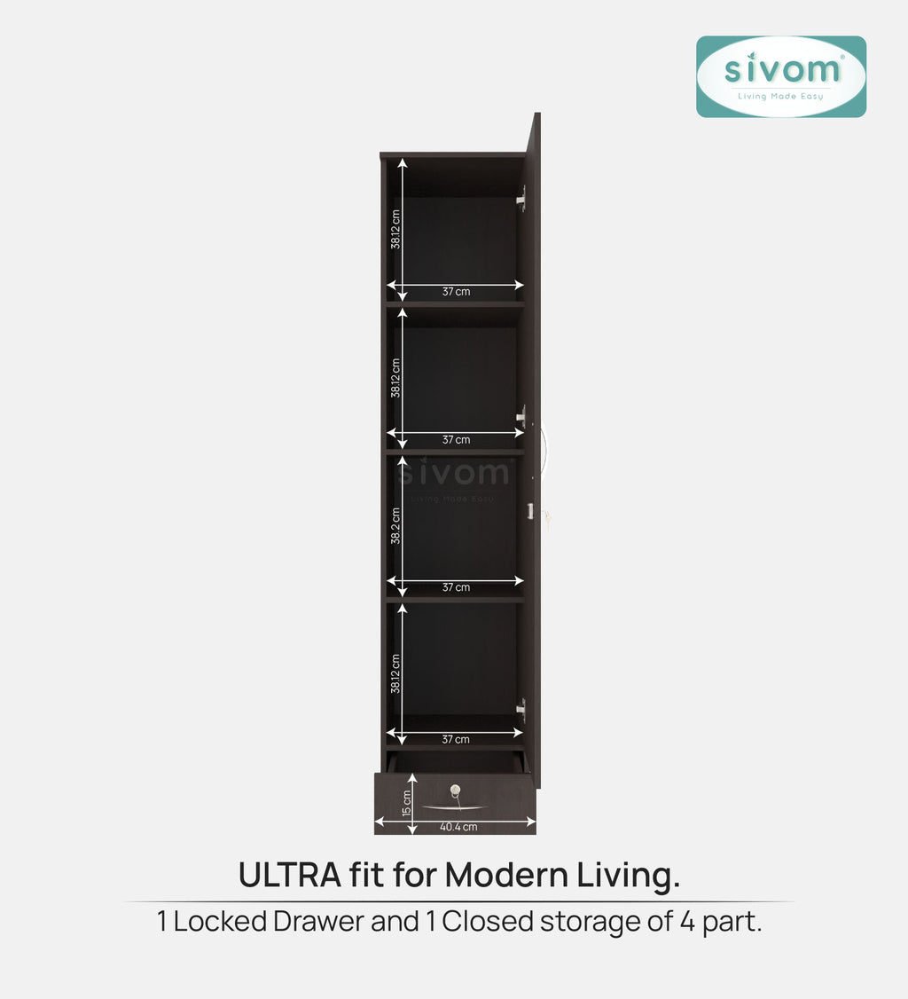 Sivom SIVOM Ultra Multipurpose 1 Door Wardrobe / Spacious 4 Shelves with Outer Drawer Engineered Wood 1 Door Wardrobe for Modern Homes | Elegant Design & Premium Finish