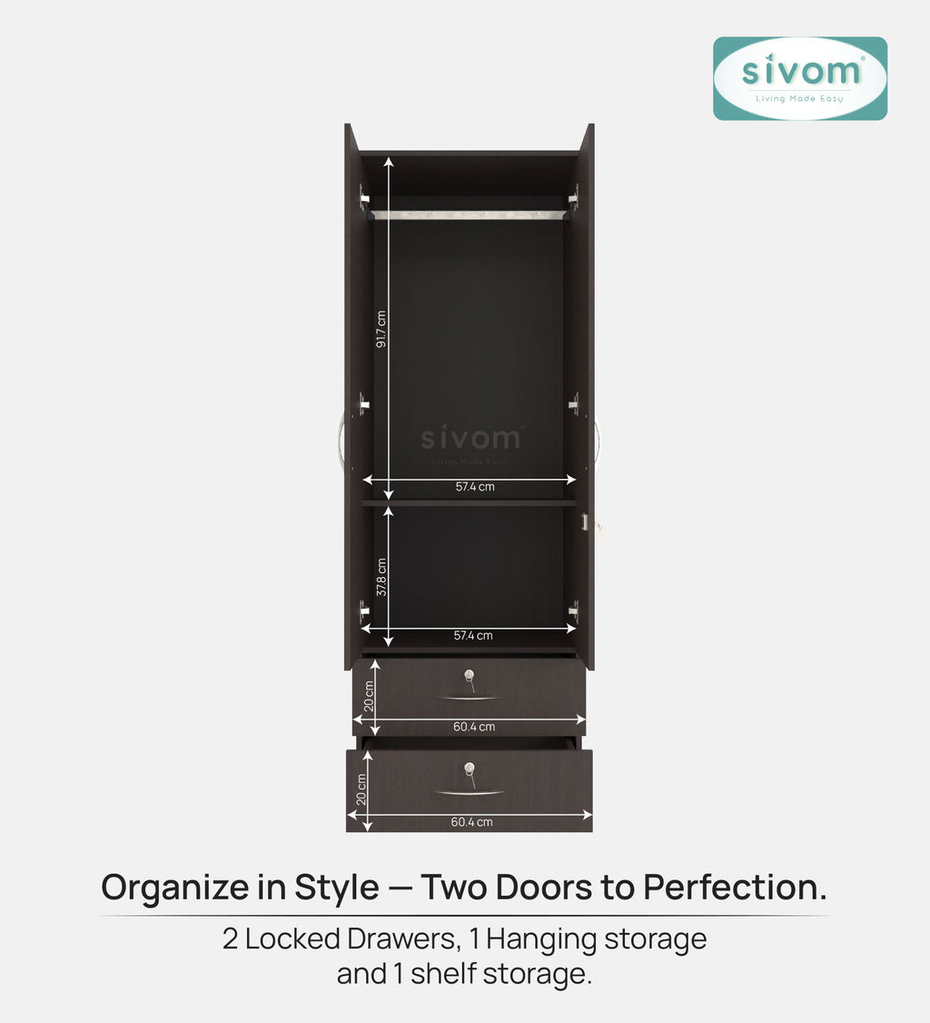 Sivom furniture SIVOM Ultra Multipurpose 2 Door Closet Engineered Wood 2 Door Wardrobe for Modern Homes | Elegant Design & Premium Finish