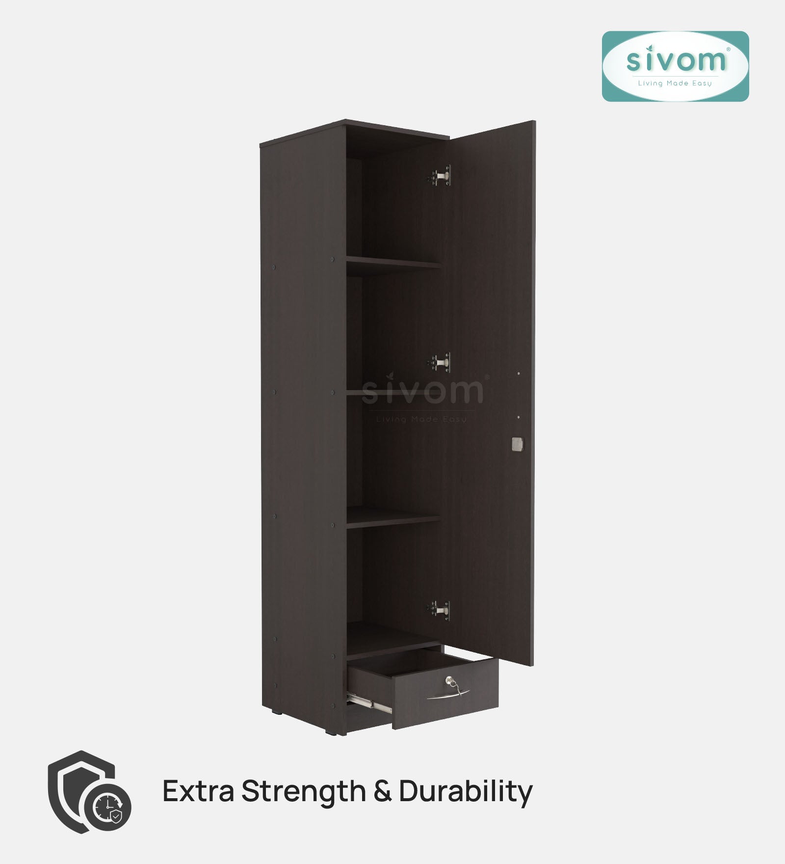 Sivom SIVOM Ultra Multipurpose 1 Door Wardrobe / Spacious 4 Shelves with Outer Drawer Engineered Wood 1 Door Wardrobe for Modern Homes | Elegant Design & Premium Finish