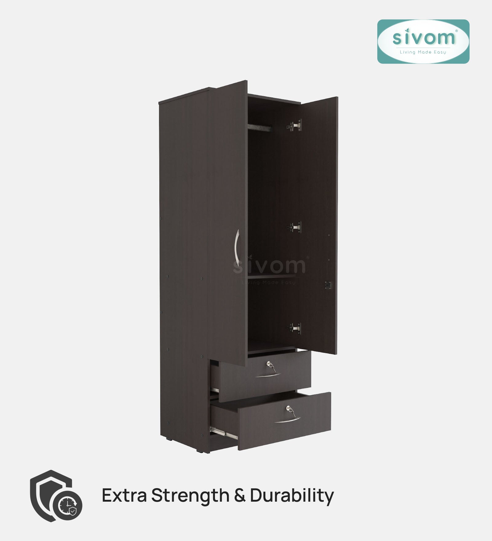 Sivom furniture SIVOM Ultra Multipurpose 2 Door Closet Engineered Wood 2 Door Wardrobe for Modern Homes | Elegant Design & Premium Finish