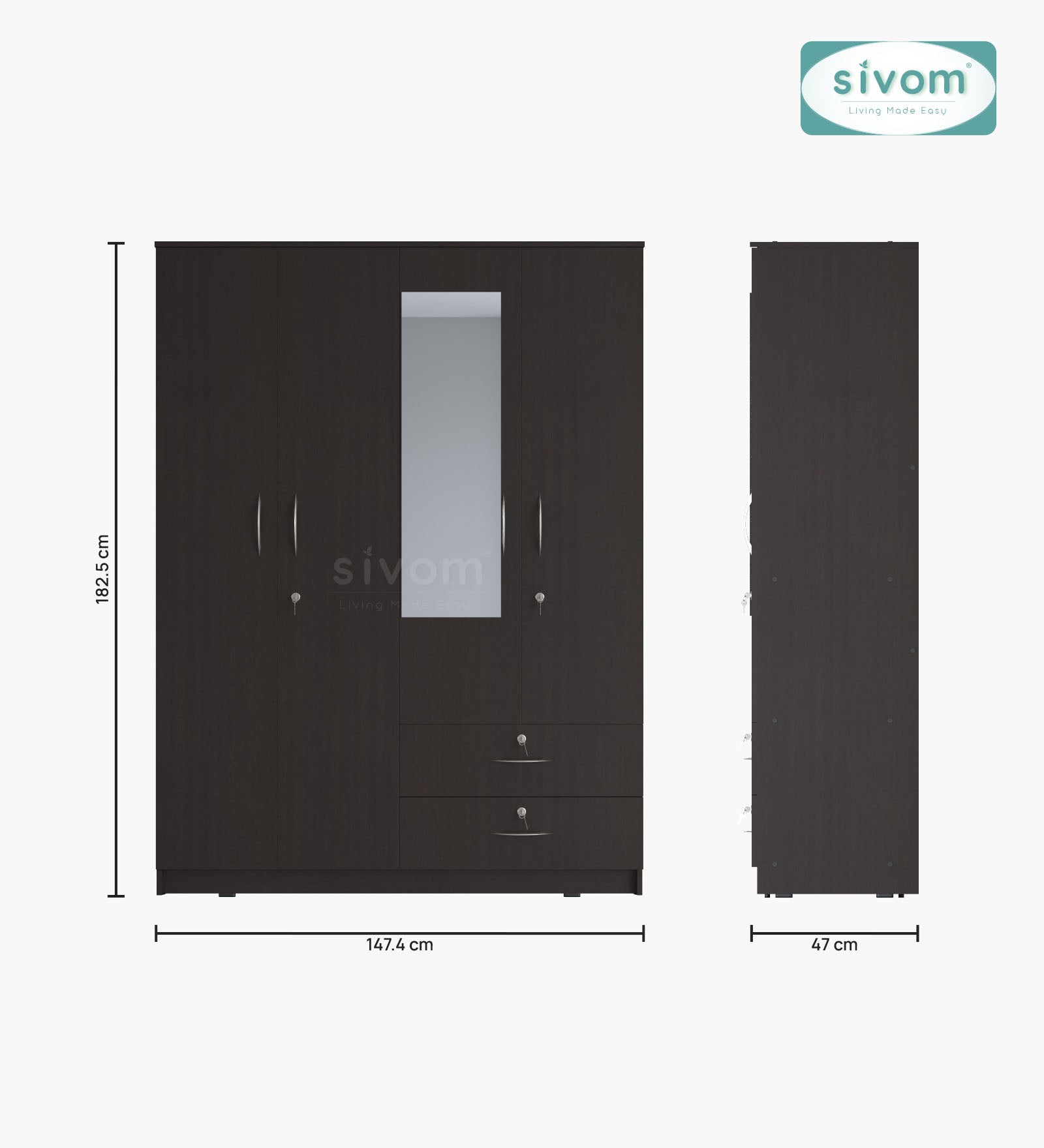 Sivom SIVOM Ultra Multipurpose 4 Door Wardrobe Closet With Mirror Engineered Wood 4 Door Wardrobe With Mirror for Modern Homes | Elegant Design & Premium Finish