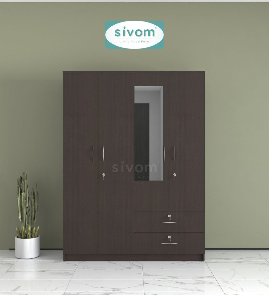 Sivom SIVOM Ultra Multipurpose 4 Door Wardrobe Closet With Mirror Engineered Wood 4 Door Wardrobe With Mirror for Modern Homes | Elegant Design & Premium Finish