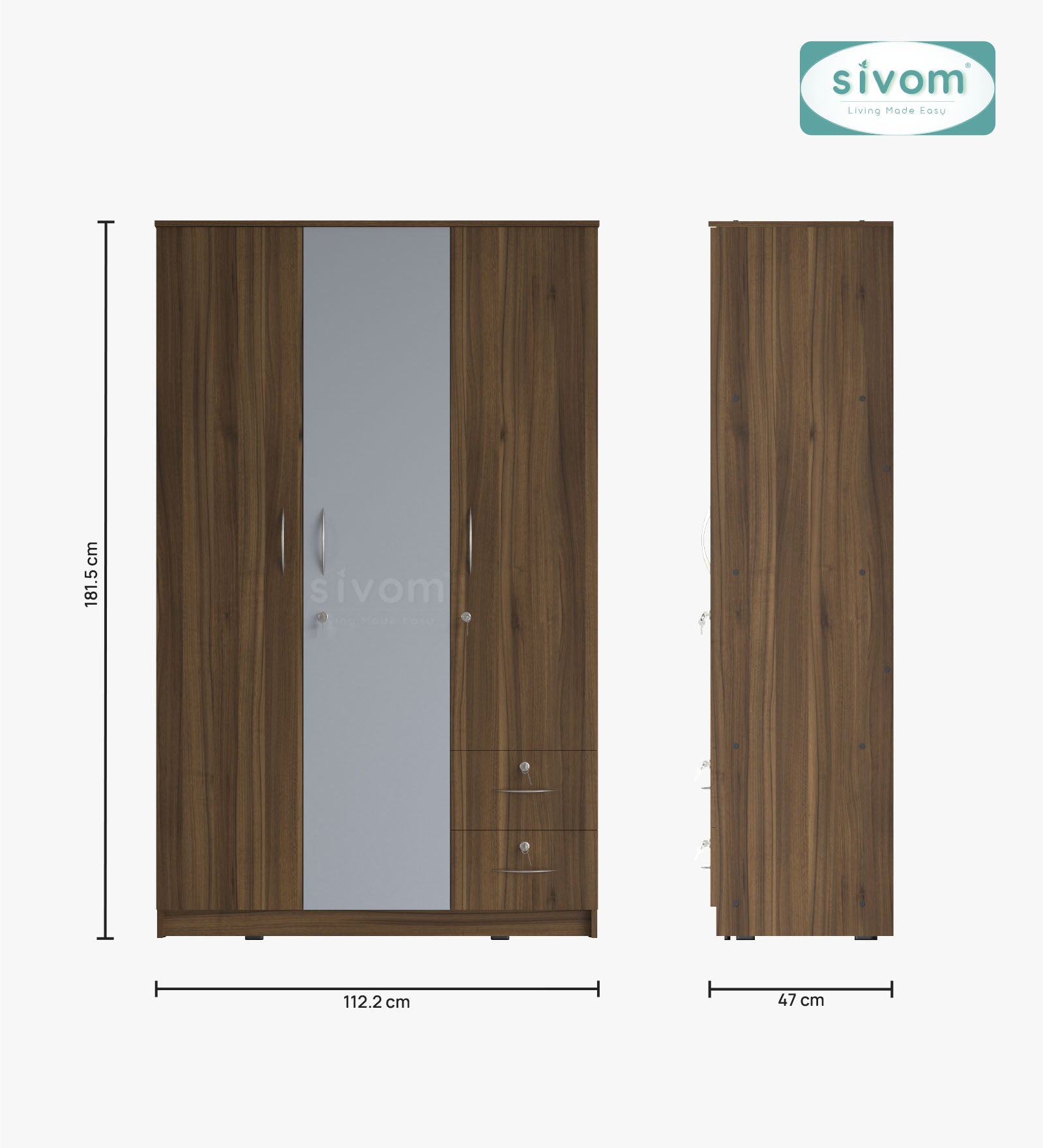 SIVOM Ultra Multipurpose 3 Door Wardrobe / Spacious Shelves with Hanging Rail Engineered Wood 3 Door Wardrobe for Modern Homes | Elegant Design & Premium Finish