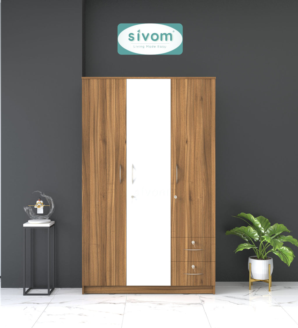 SIVOM Ultra Multipurpose 3 Door Wardrobe / Spacious Shelves with Hanging Rail Engineered Wood 3 Door Wardrobe for Modern Homes | Elegant Design & Premium Finish
