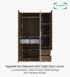 SIVOM Ultra Multipurpose 3 Door Wardrobe / Spacious Shelves with Hanging Rail Engineered Wood 3 Door Wardrobe for Modern Homes | Elegant Design & Premium Finish