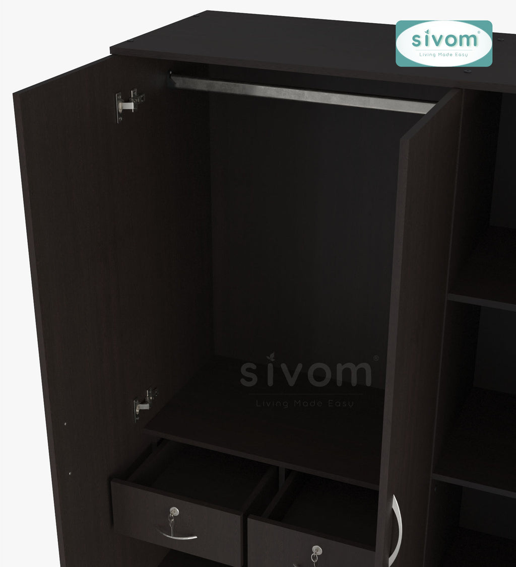 SIVOM Ultra Multipurpose 3 Door Wardrobe / Spacious Shelves with Hanging Rail Engineered Wood 3 Door Wardrobe for Modern Homes | Elegant Design & Premium Finish