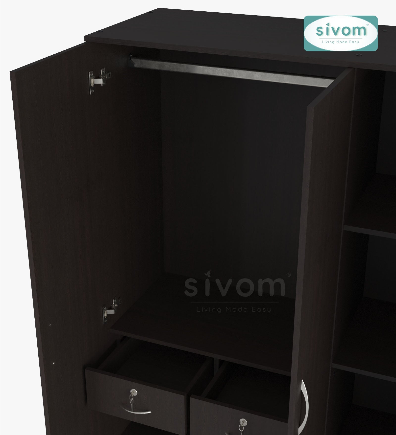 SIVOM Ultra Multipurpose 3 Door Wardrobe / Spacious Shelves with Hanging Rail Engineered Wood 3 Door Wardrobe for Modern Homes | Elegant Design & Premium Finish