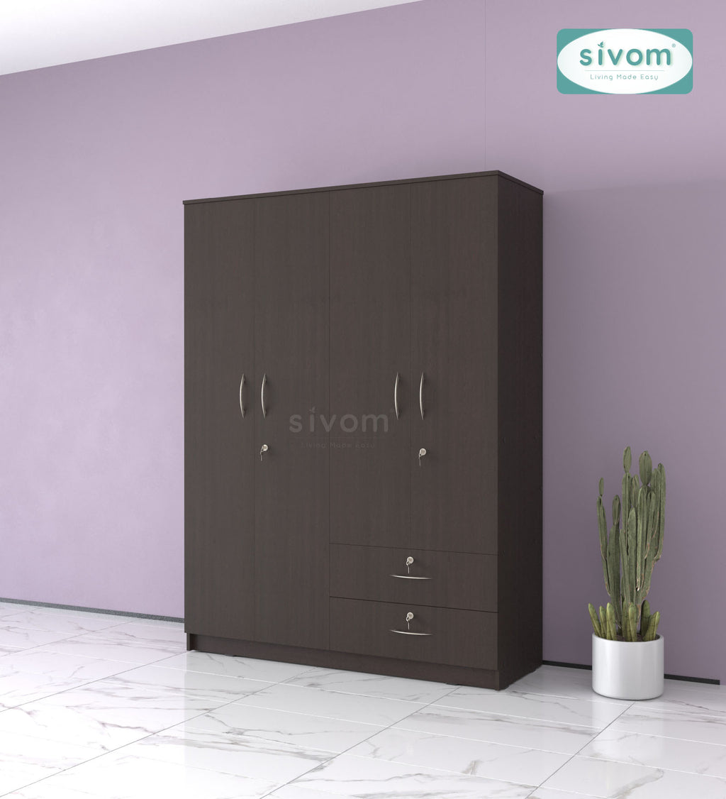 Sivom SIVOM Ultra Multipurpose 4 Door Closet Engineered Wood 4 Door Wardrobe for Modern Homes | Elegant Design & Premium Finish