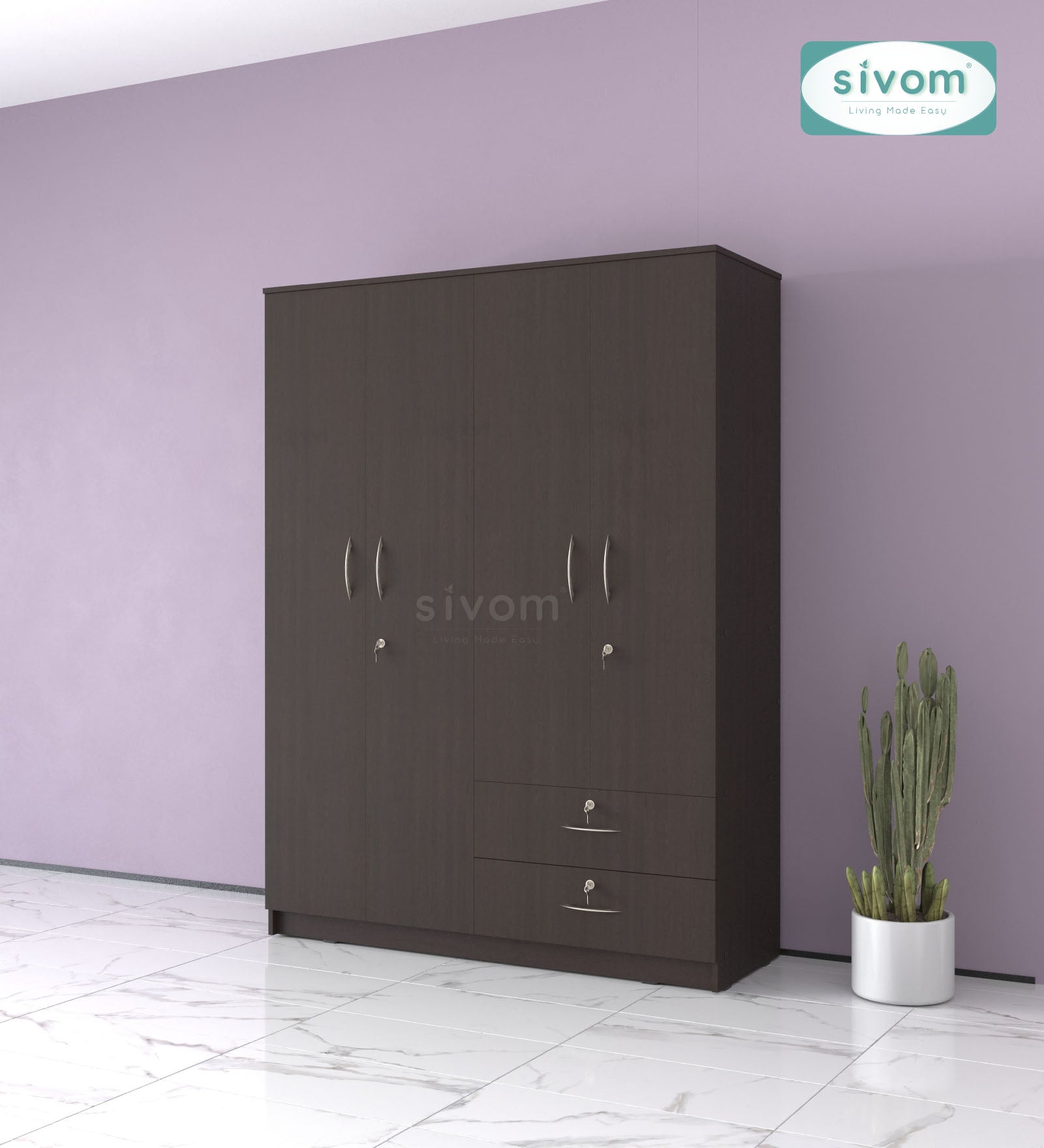 Sivom SIVOM Ultra Multipurpose 4 Door Closet Engineered Wood 4 Door Wardrobe for Modern Homes | Elegant Design & Premium Finish