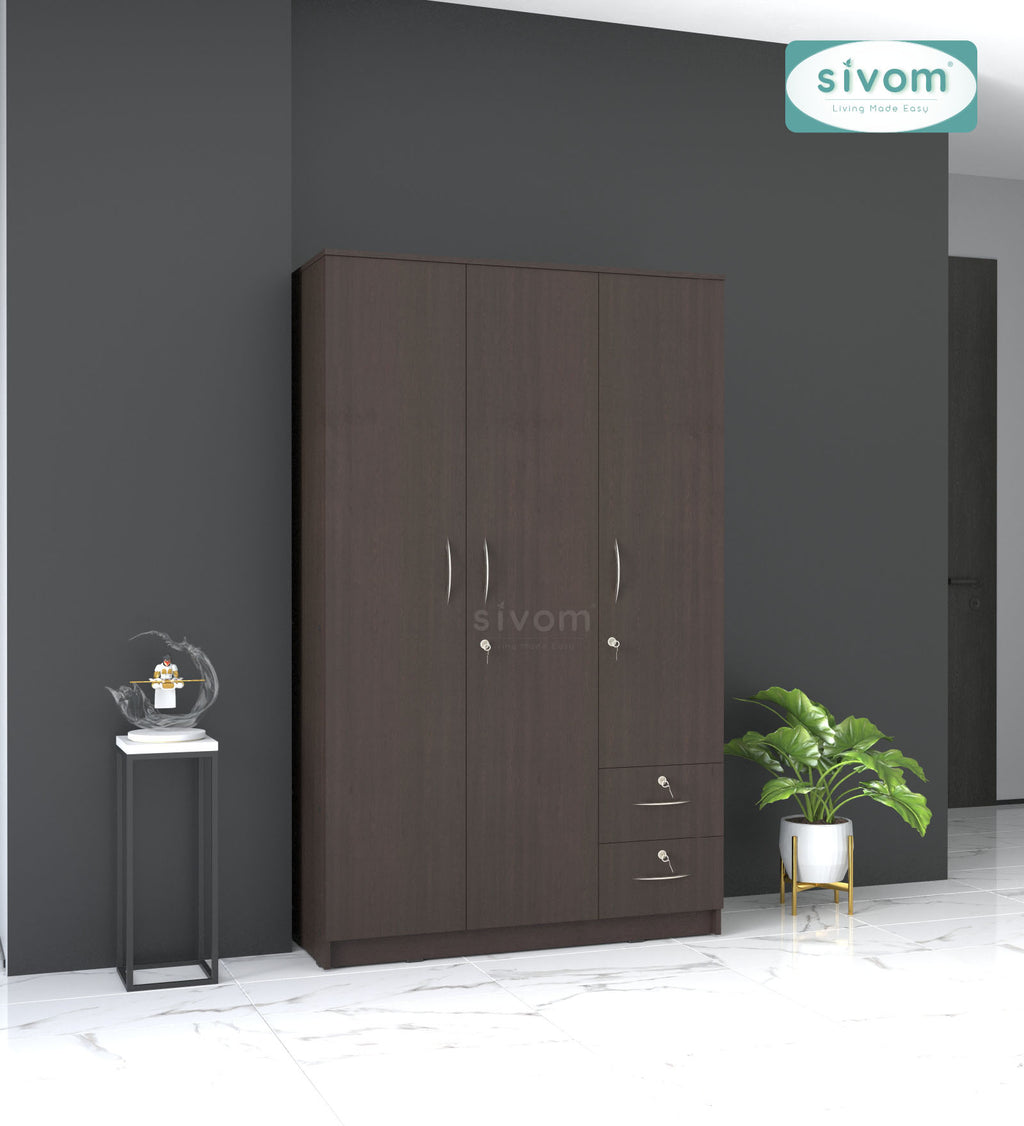 SIVOM Ultra Multipurpose 3 Door Wardrobe / Spacious Shelves with Hanging Rail Engineered Wood 3 Door Wardrobe for Modern Homes | Elegant Design & Premium Finish