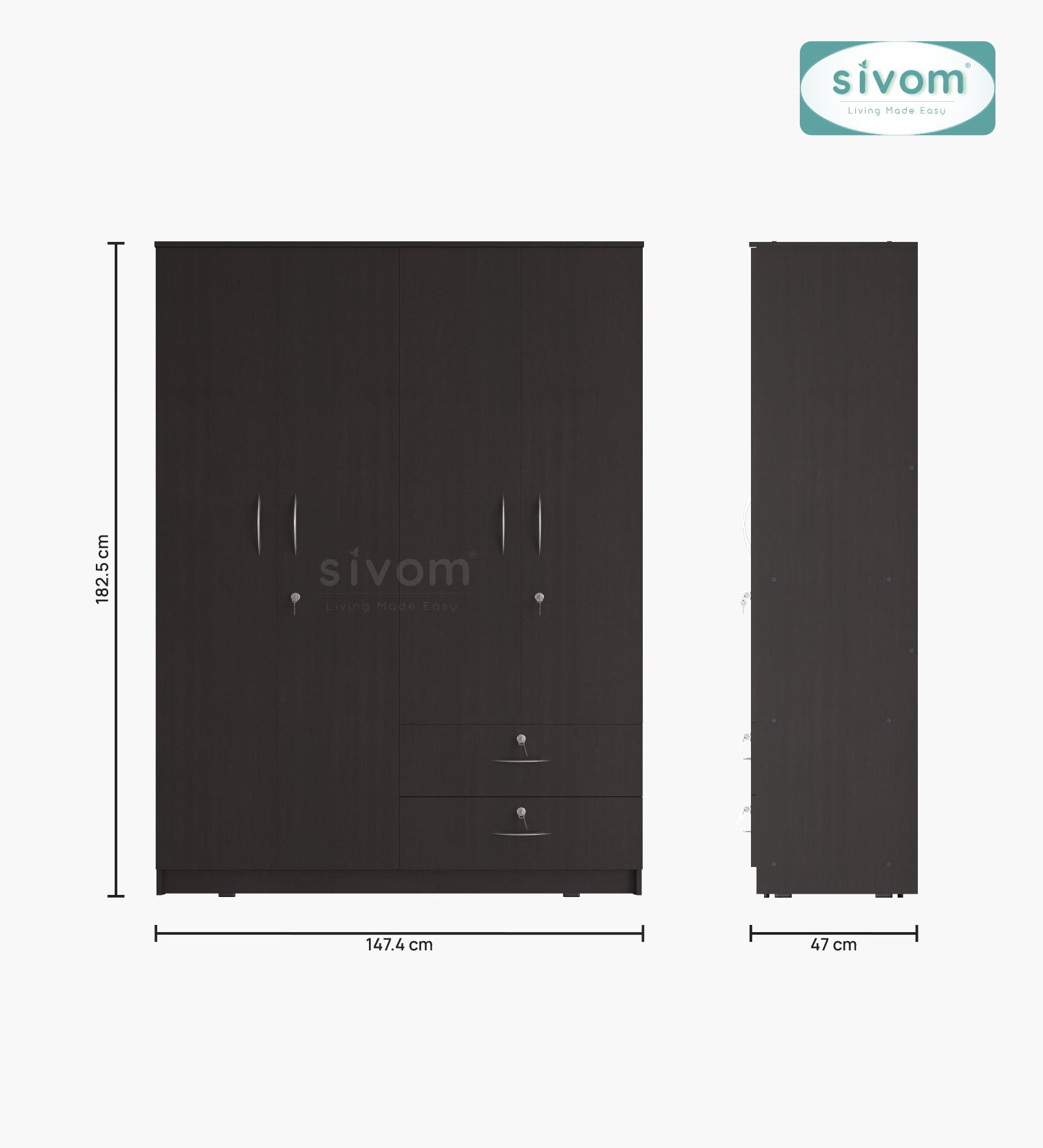 Sivom SIVOM Ultra Multipurpose 4 Door Closet Engineered Wood 4 Door Wardrobe for Modern Homes | Elegant Design & Premium Finish