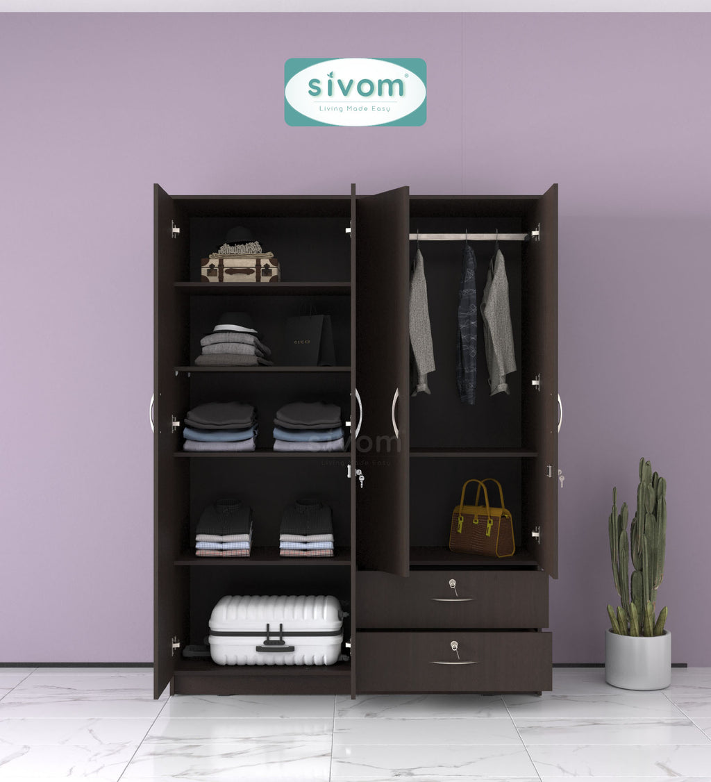 Sivom SIVOM Ultra Multipurpose 4 Door Closet Engineered Wood 4 Door Wardrobe for Modern Homes | Elegant Design & Premium Finish