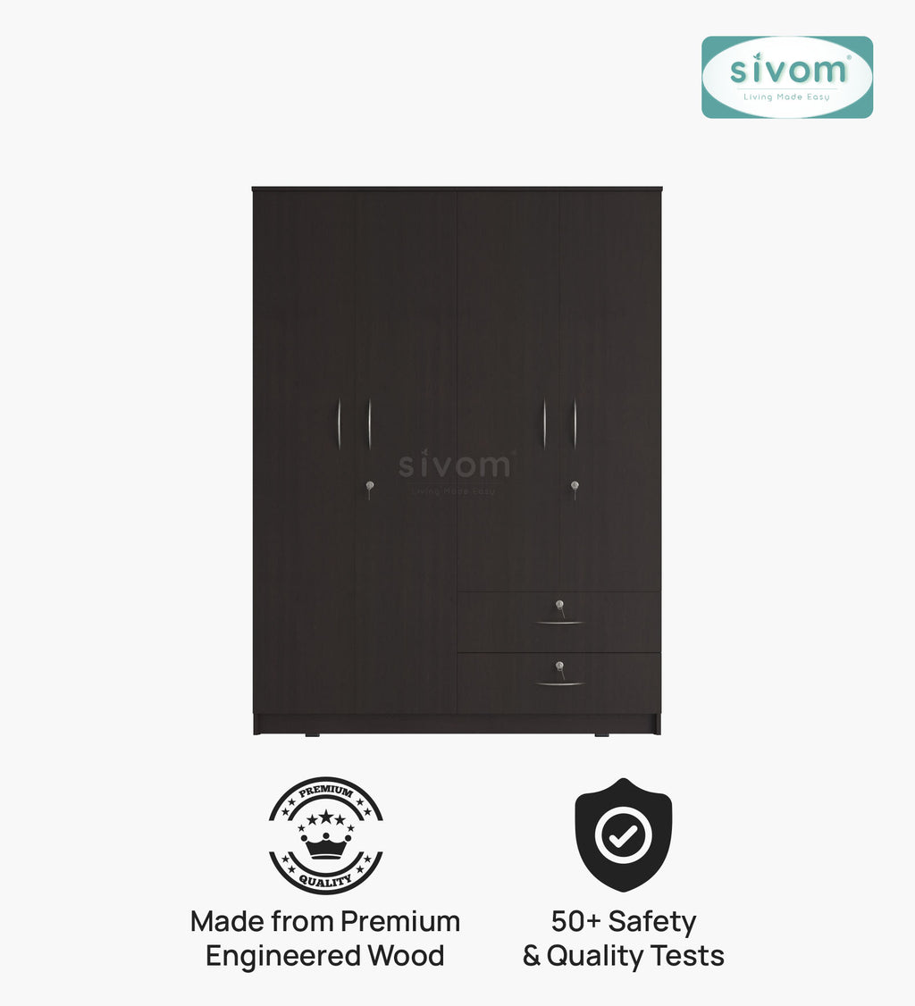 Sivom SIVOM Ultra Multipurpose 4 Door Closet Engineered Wood 4 Door Wardrobe for Modern Homes | Elegant Design & Premium Finish