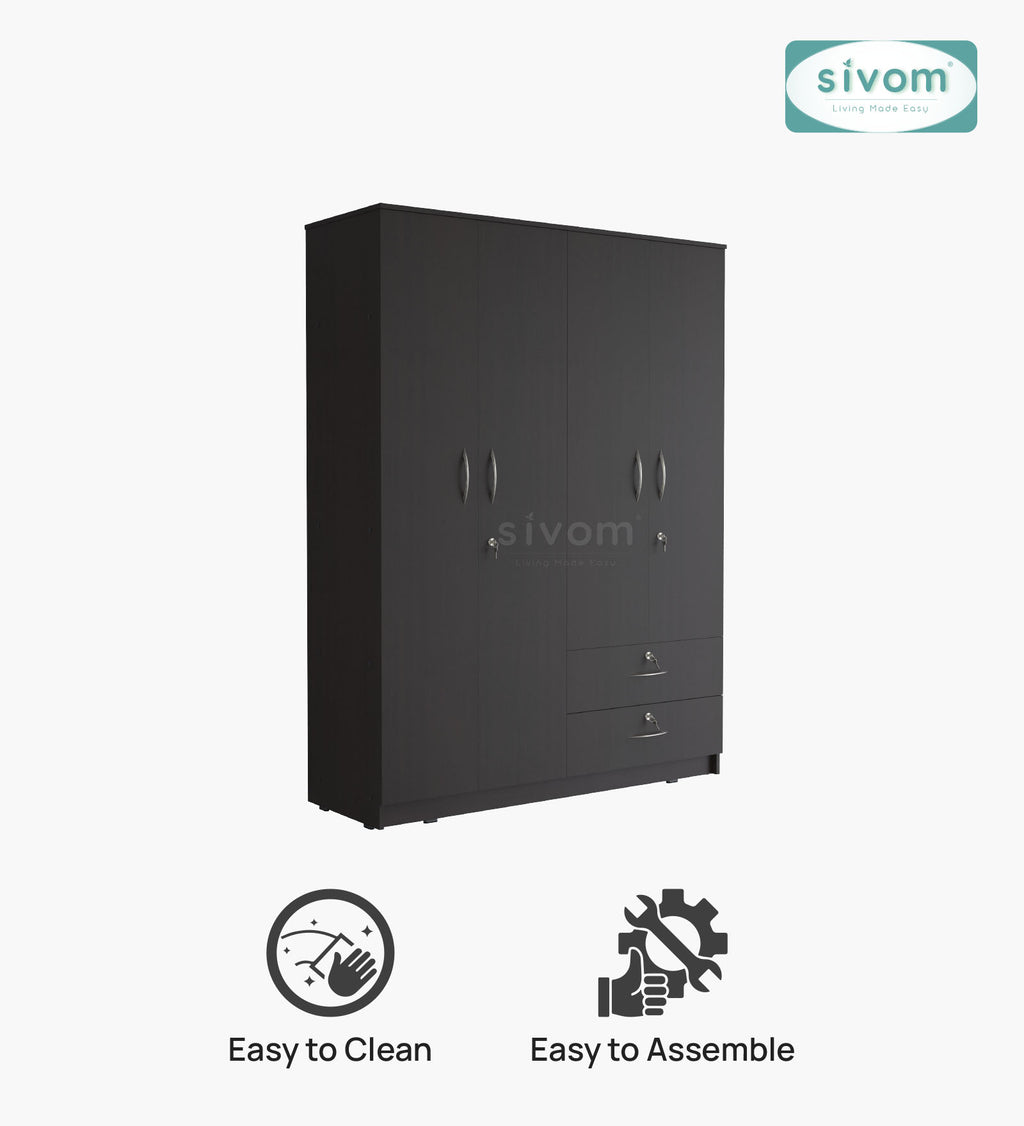 Sivom SIVOM Ultra Multipurpose 4 Door Closet Engineered Wood 4 Door Wardrobe for Modern Homes | Elegant Design & Premium Finish