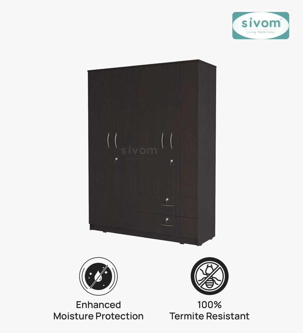 Sivom SIVOM Ultra Multipurpose 4 Door Closet Engineered Wood 4 Door Wardrobe for Modern Homes | Elegant Design & Premium Finish
