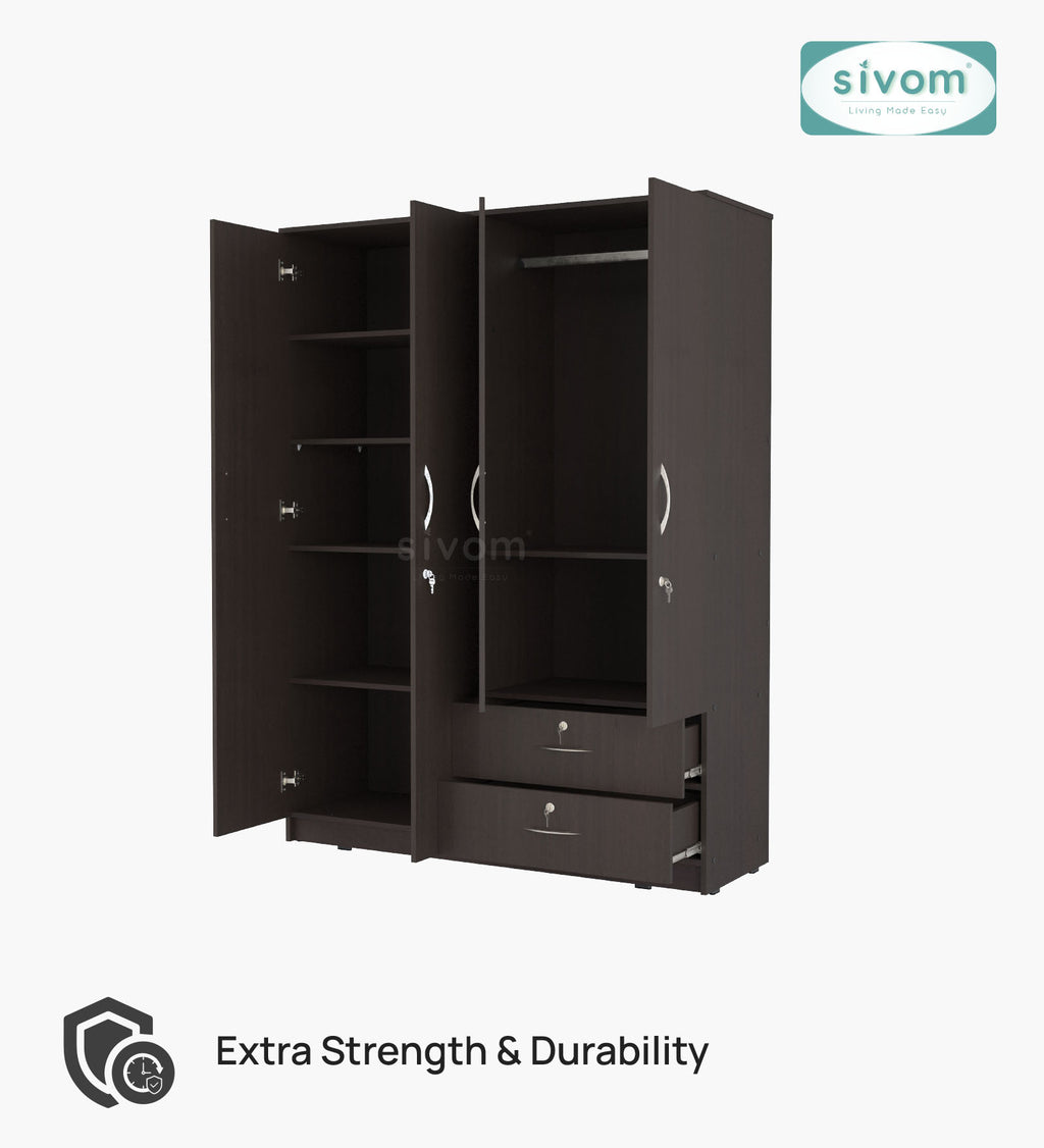 Sivom SIVOM Ultra Multipurpose 4 Door Closet Engineered Wood 4 Door Wardrobe for Modern Homes | Elegant Design & Premium Finish