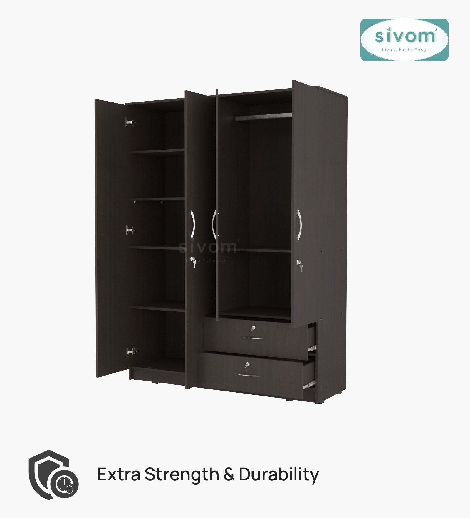 Sivom SIVOM Ultra Multipurpose 4 Door Closet Engineered Wood 4 Door Wardrobe for Modern Homes | Elegant Design & Premium Finish