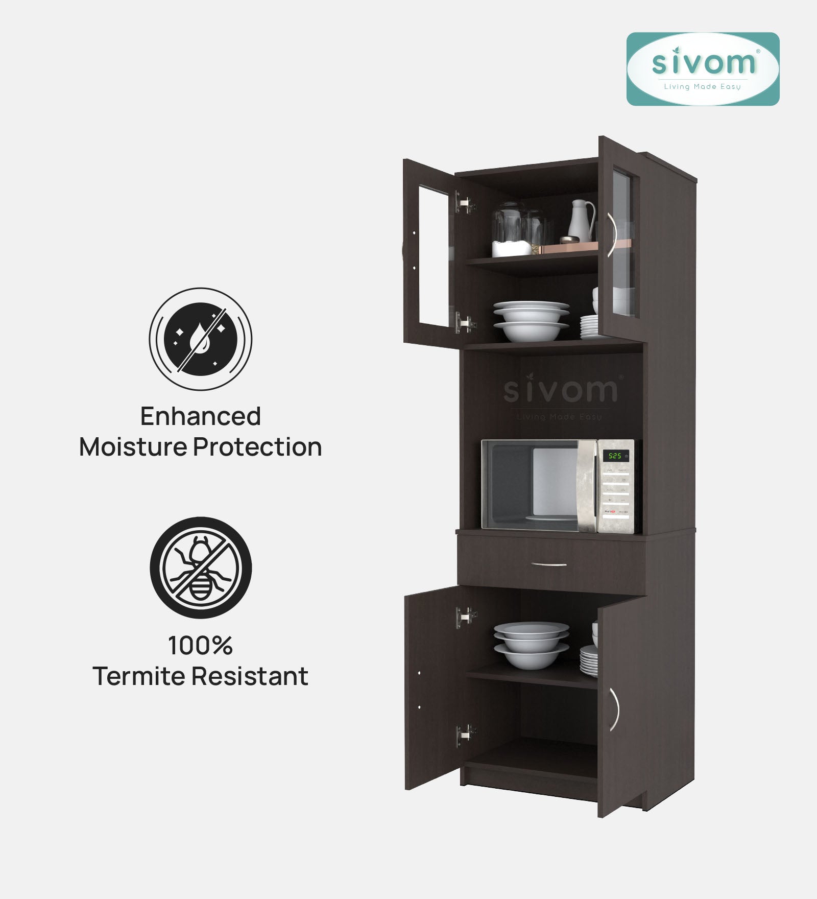 SIVOM Vega Crockery Engineered Wood Unit for Modern Homes | Elegant Design & Premium Finish