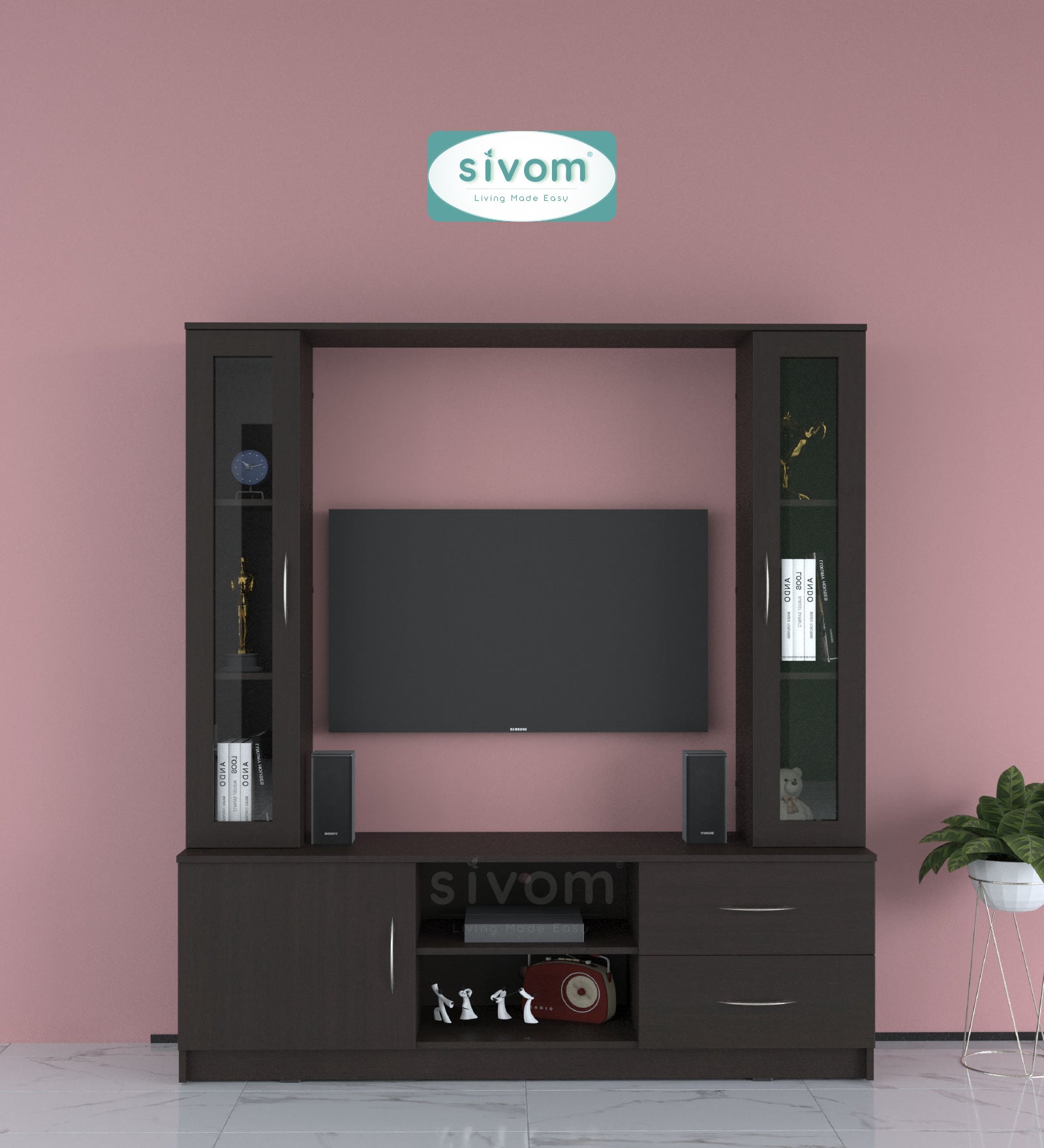 Sivom SIVOM Victoria Multipurpose TV Unit fits upto 43 inch with Storage Engineered Wood TV Entertainment Unit for Modern Homes | Elegant Design & Premium Finish