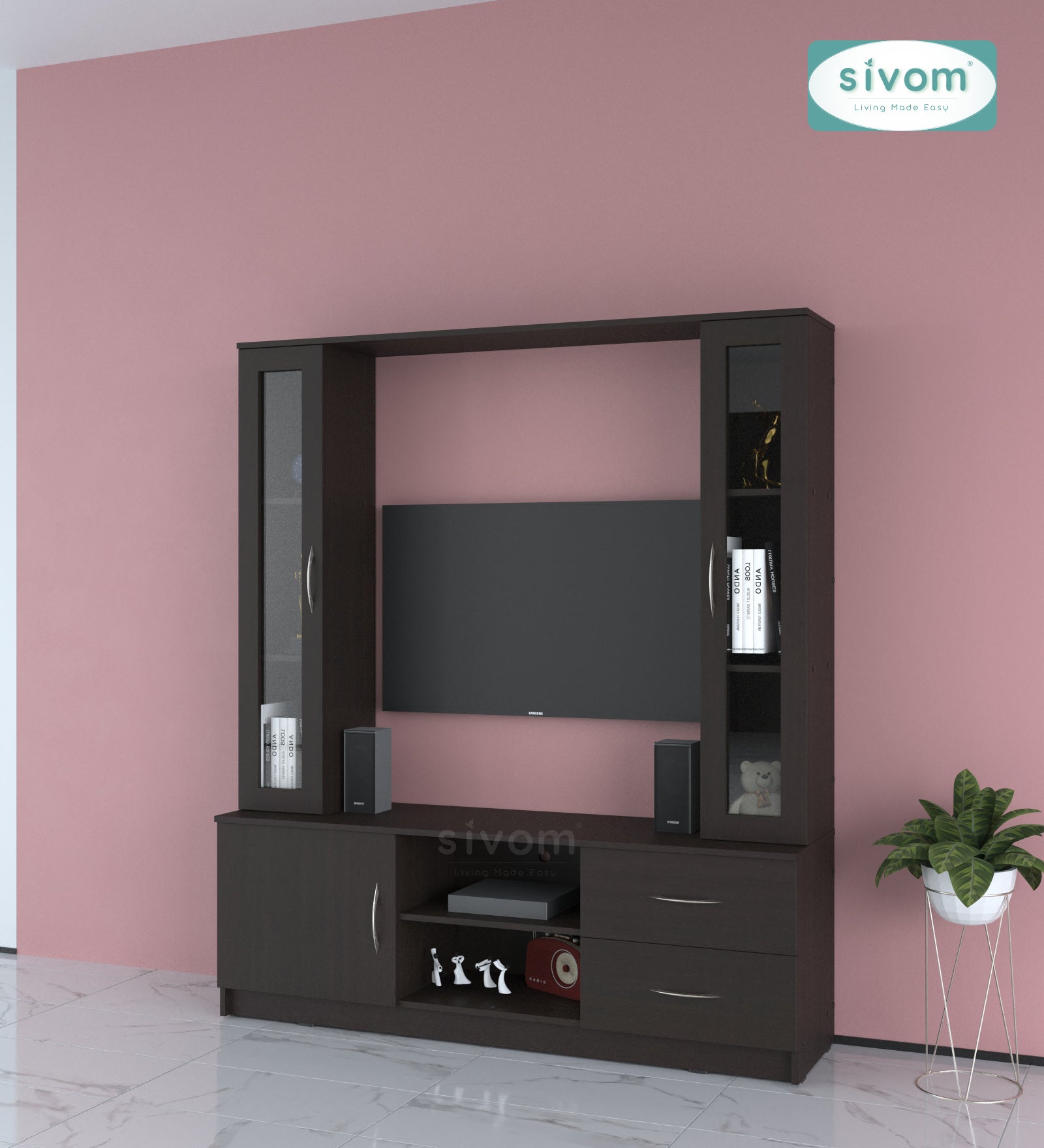 Sivom SIVOM Victoria Multipurpose TV Unit fits upto 43 inch with Storage Engineered Wood TV Entertainment Unit for Modern Homes | Elegant Design & Premium Finish