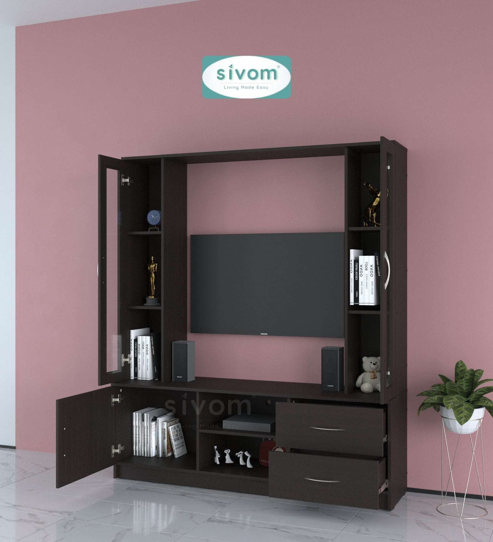 Sivom SIVOM Victoria Multipurpose TV Unit fits upto 43 inch with Storage Engineered Wood TV Entertainment Unit for Modern Homes | Elegant Design & Premium Finish