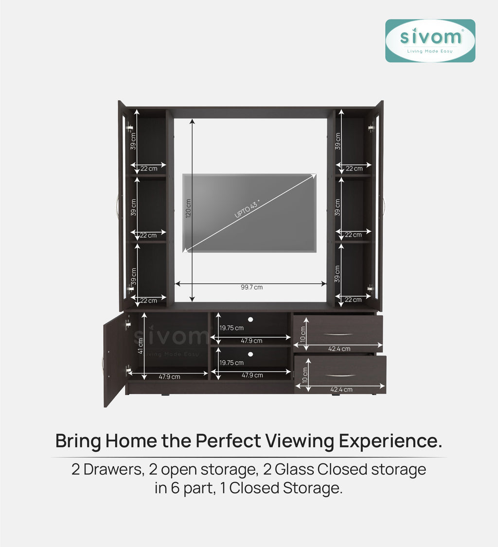 Sivom SIVOM Victoria Multipurpose TV Unit fits upto 43 inch with Storage Engineered Wood TV Entertainment Unit for Modern Homes | Elegant Design & Premium Finish
