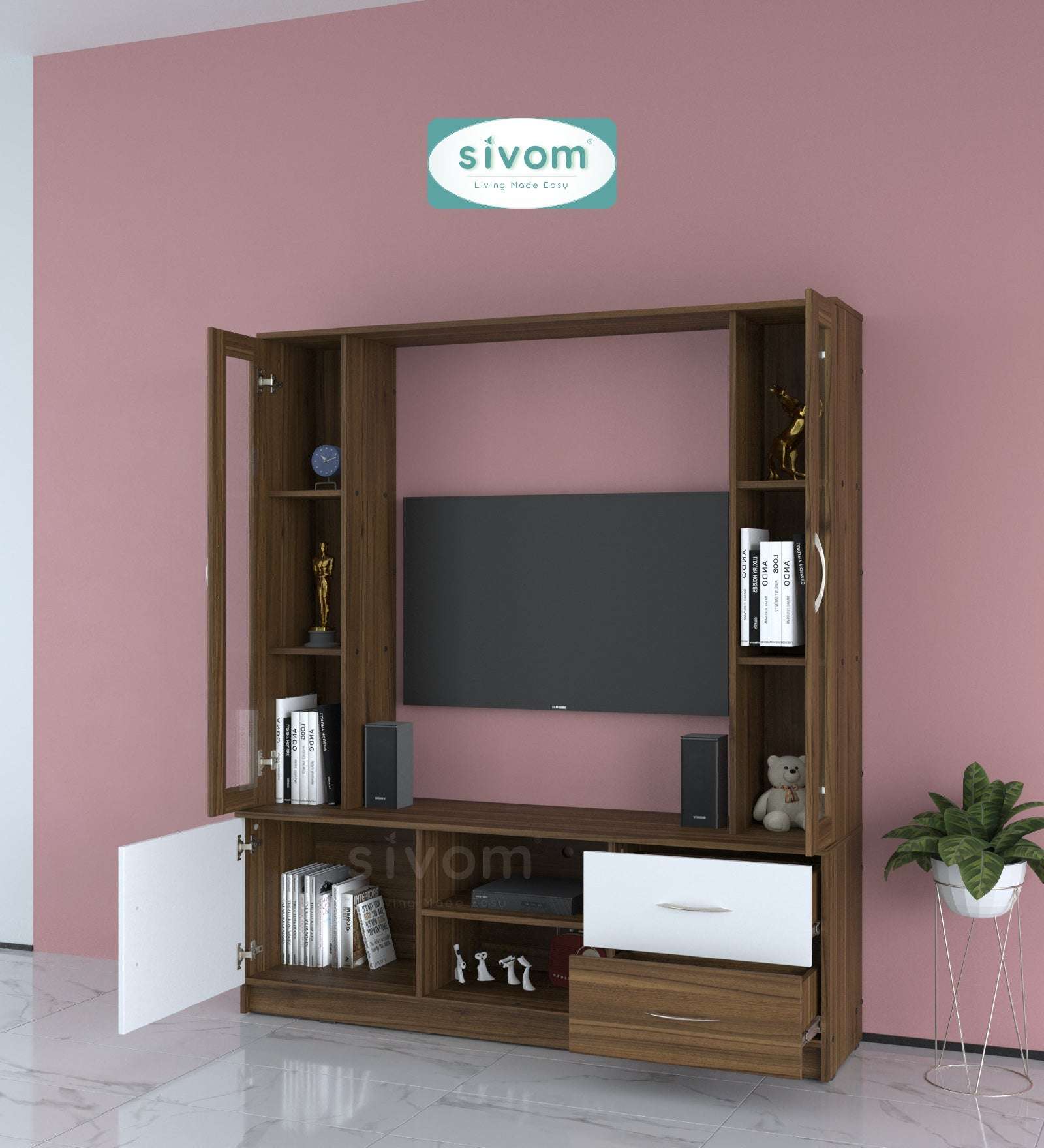 Sivom SIVOM Victoria Multipurpose TV Unit fits upto 43 inch with Storage Engineered Wood TV Entertainment Unit for Modern Homes | Elegant Design & Premium Finish