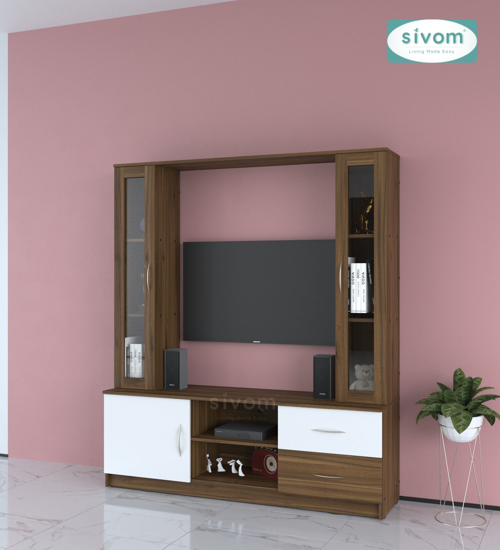 Sivom SIVOM Victoria Multipurpose TV Unit fits upto 43 inch with Storage Engineered Wood TV Entertainment Unit for Modern Homes | Elegant Design & Premium Finish