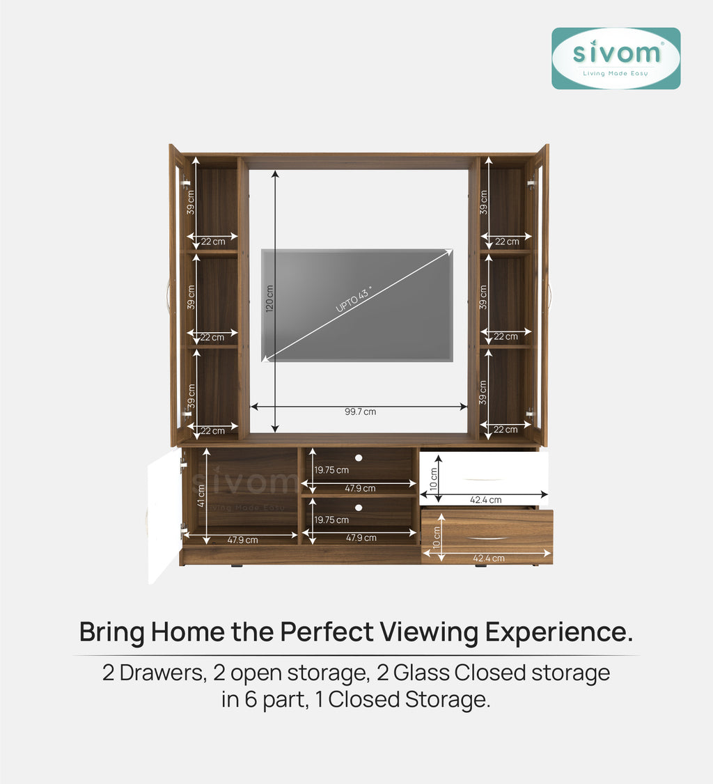 Sivom SIVOM Victoria Multipurpose TV Unit fits upto 43 inch with Storage Engineered Wood TV Entertainment Unit for Modern Homes | Elegant Design & Premium Finish