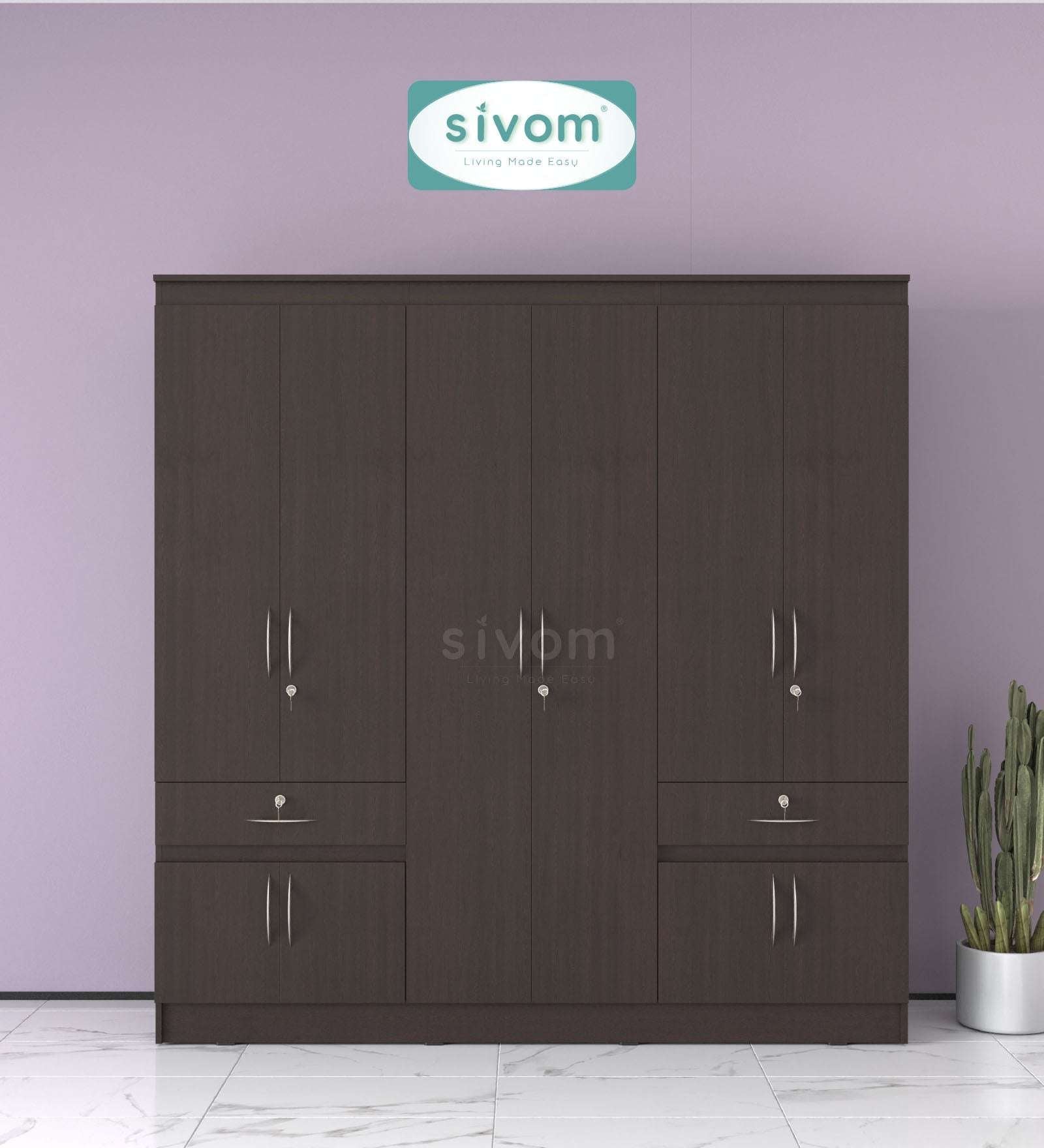 Sivom furniture SIVOM Alloy Multipurpose 6 Door Closet Engineered Wood 6 Door Wardrobe for Modern Homes | Elegant Design & Premium Finish