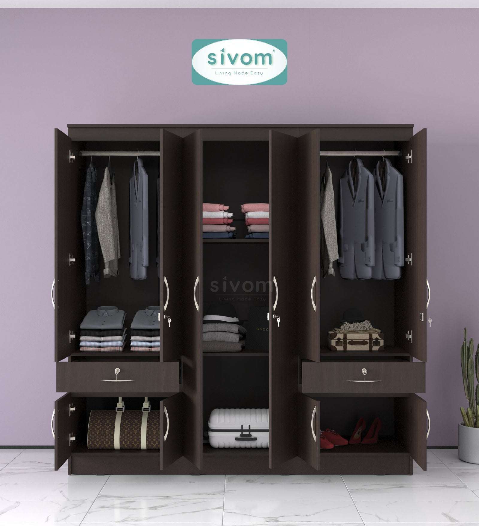 Sivom furniture SIVOM Alloy Multipurpose 6 Door Closet Engineered Wood 6 Door Wardrobe for Modern Homes | Elegant Design & Premium Finish
