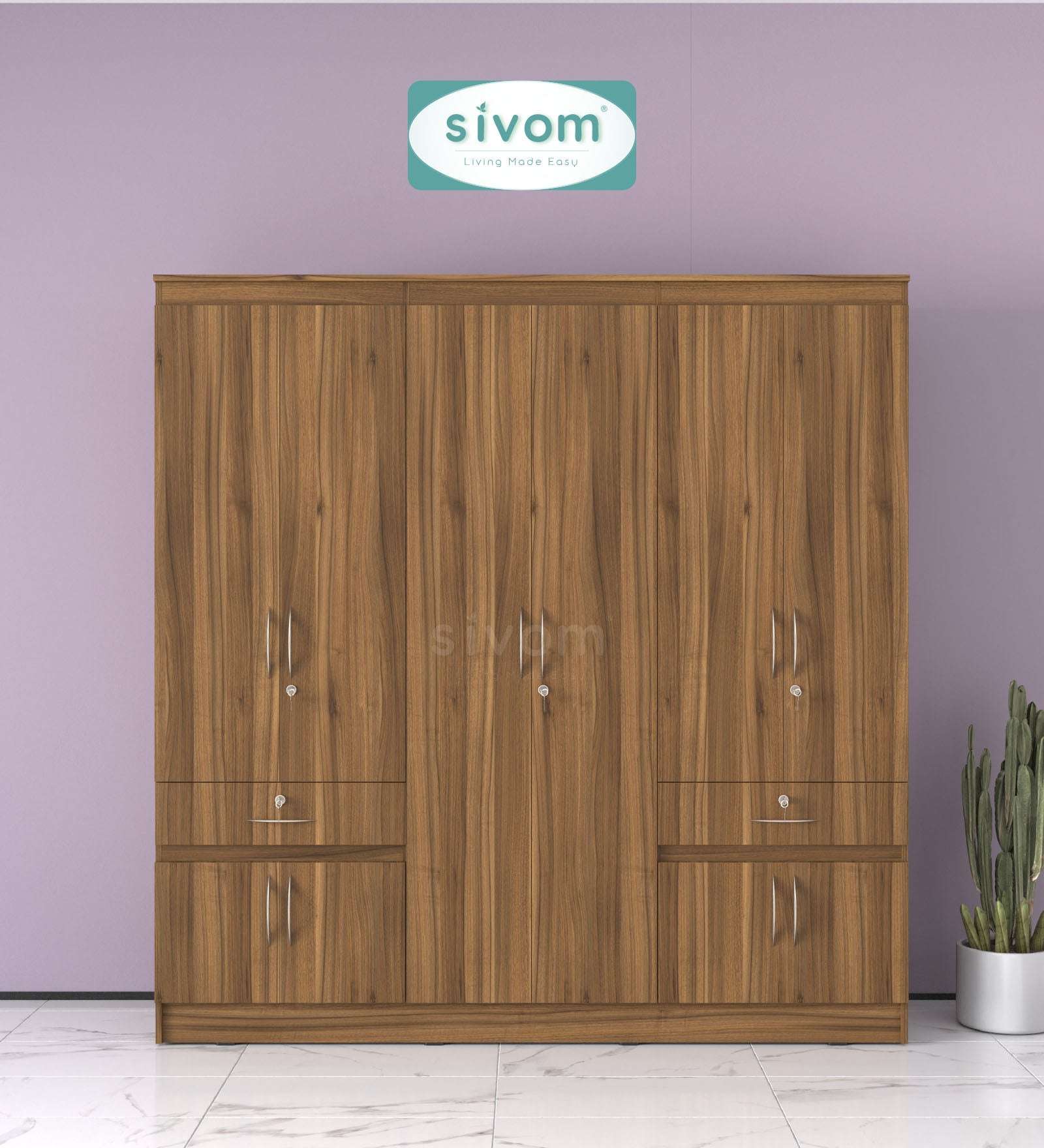 Sivom furniture SIVOM Alloy Multipurpose 6 Door Closet Engineered Wood 6 Door Wardrobe for Modern Homes | Elegant Design & Premium Finish