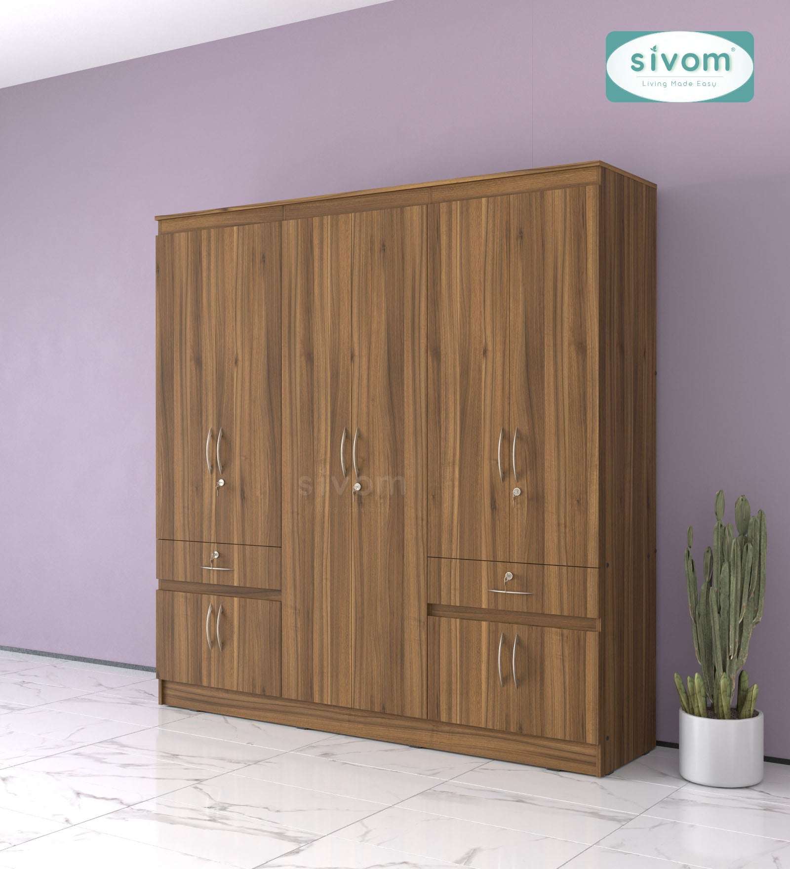 Sivom furniture SIVOM Alloy Multipurpose 6 Door Closet Engineered Wood 6 Door Wardrobe for Modern Homes | Elegant Design & Premium Finish