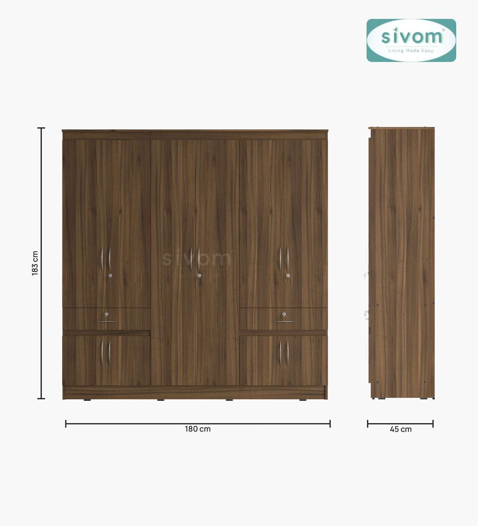 Sivom furniture SIVOM Alloy Multipurpose 6 Door Closet Engineered Wood 6 Door Wardrobe for Modern Homes | Elegant Design & Premium Finish
