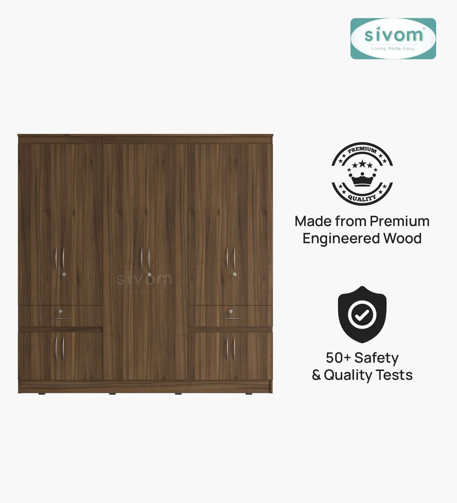 Sivom furniture SIVOM Alloy Multipurpose 6 Door Closet Engineered Wood 6 Door Wardrobe for Modern Homes | Elegant Design & Premium Finish
